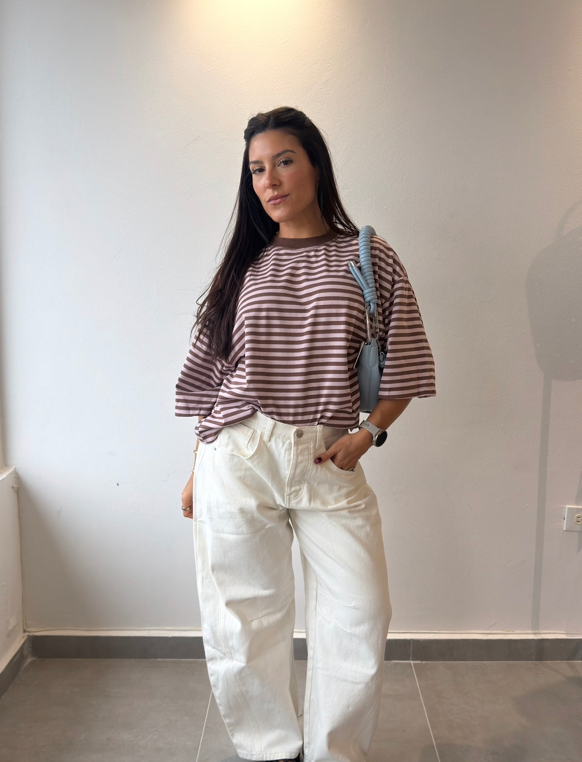 Pink/Brown Stripes Oversized T Shirt