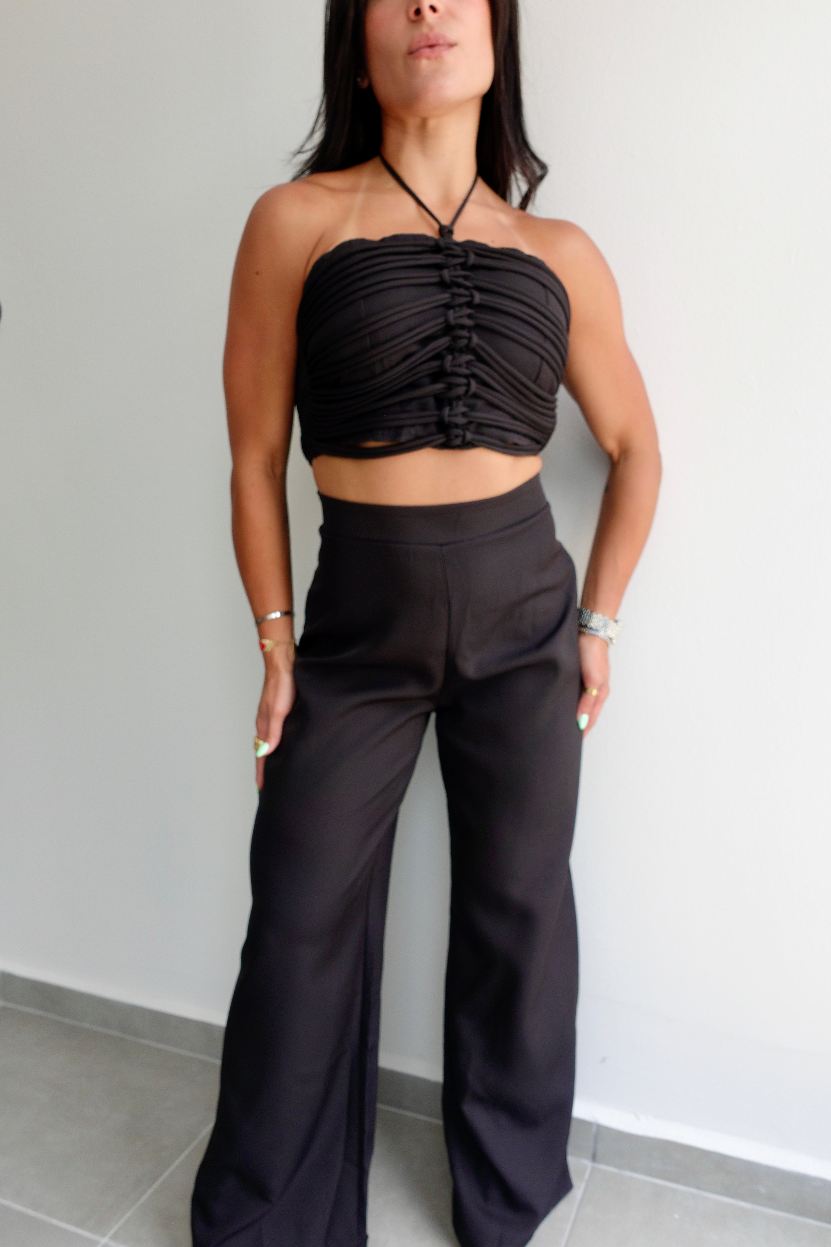 Black Halter Crop top and Pants Set