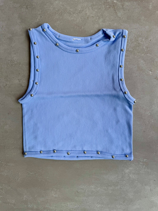 Baby Blue Beaded Basic Top