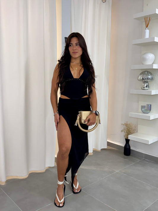 Mesh Halter Top and Skirt Set