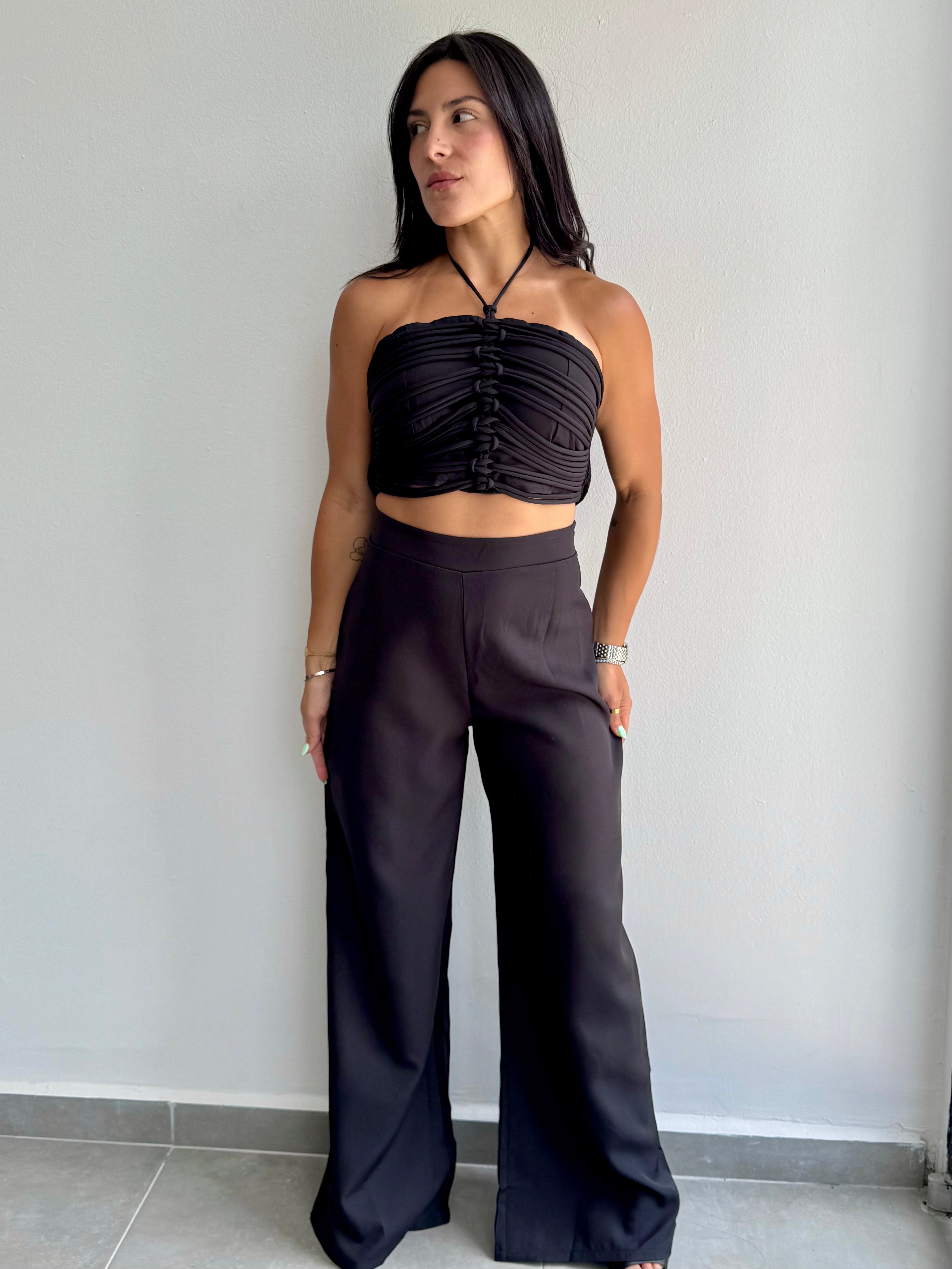 Black Halter Crop top and Pants Set