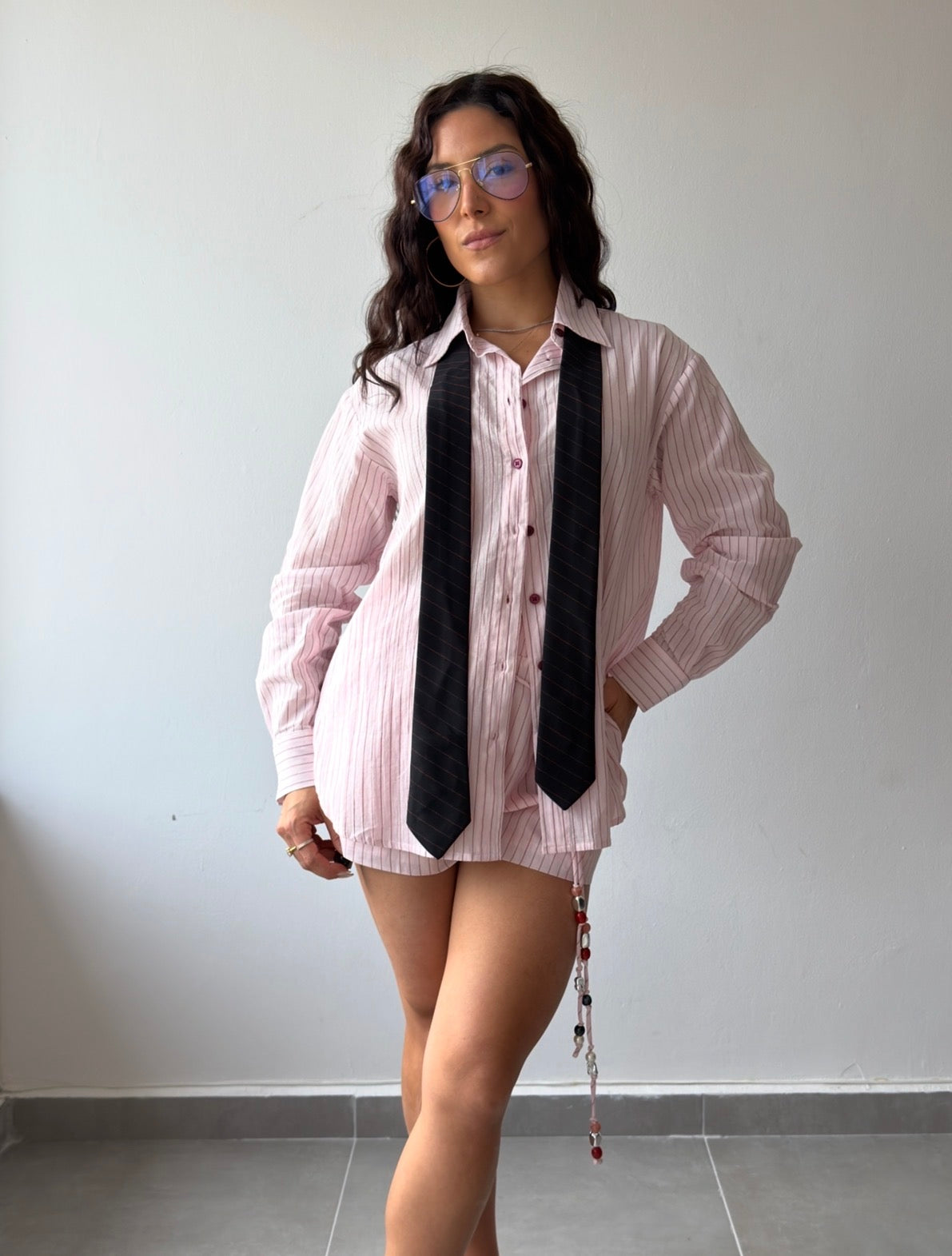 Pink Stripes Shirt with Tie
