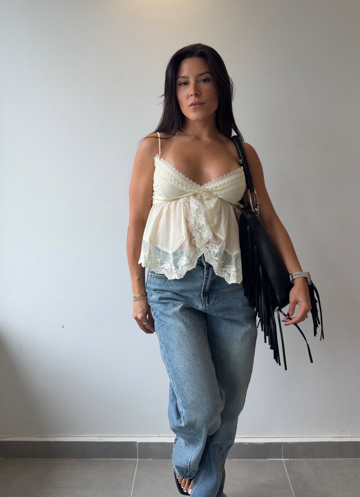 Cream Lace Detail Top