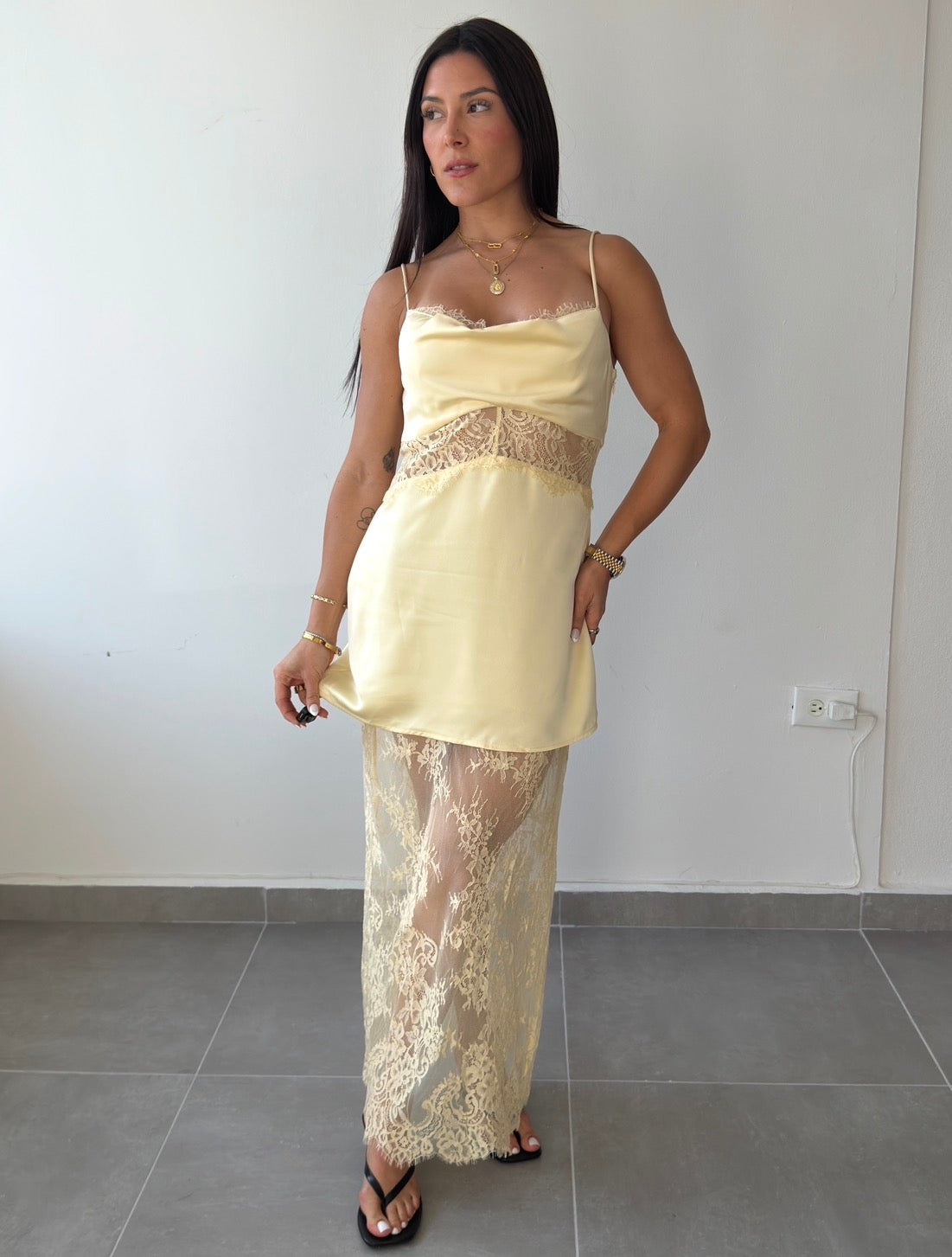 Butter Yellow Lace Combo Dress