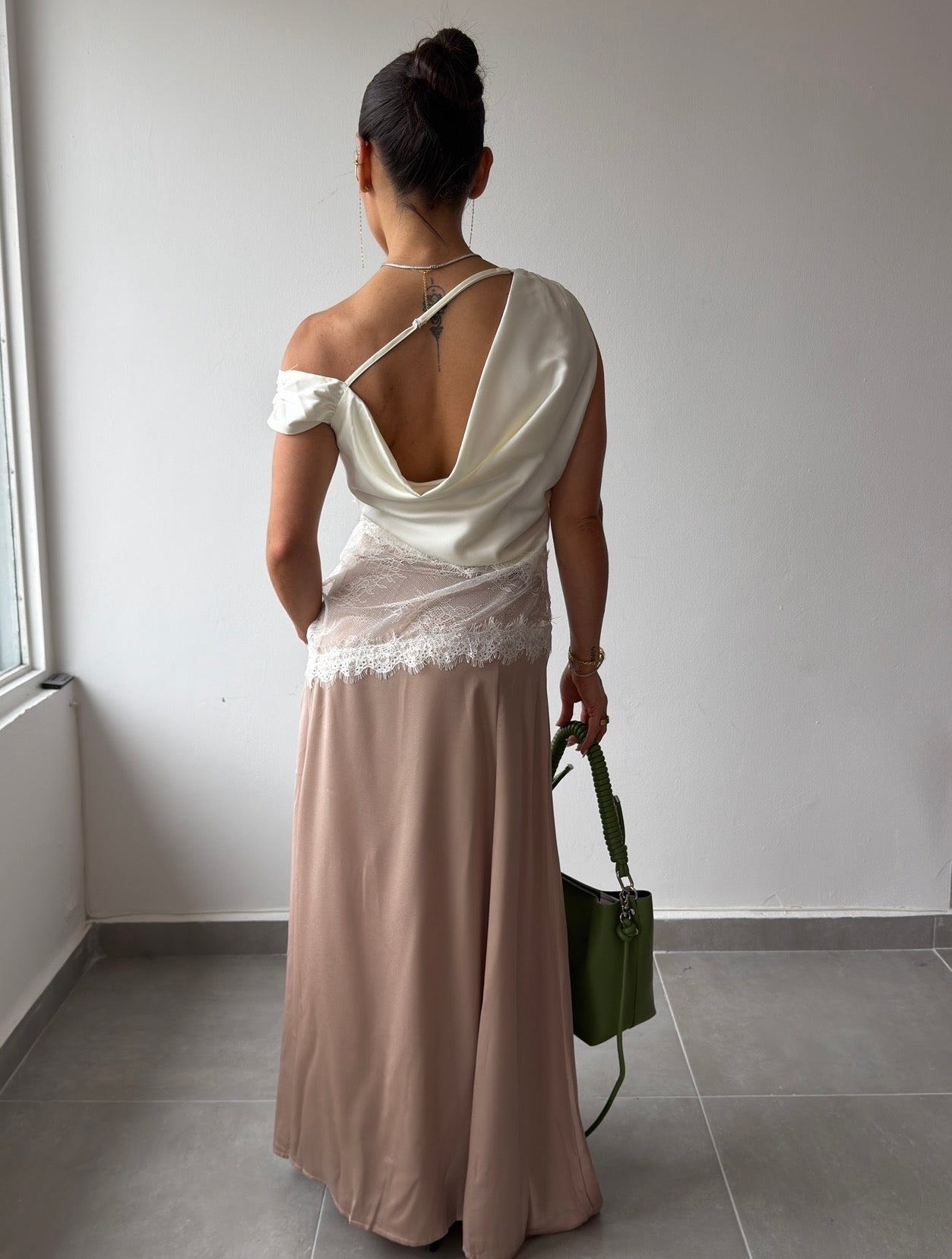 Ivory Satin Lace Asymmetric Top