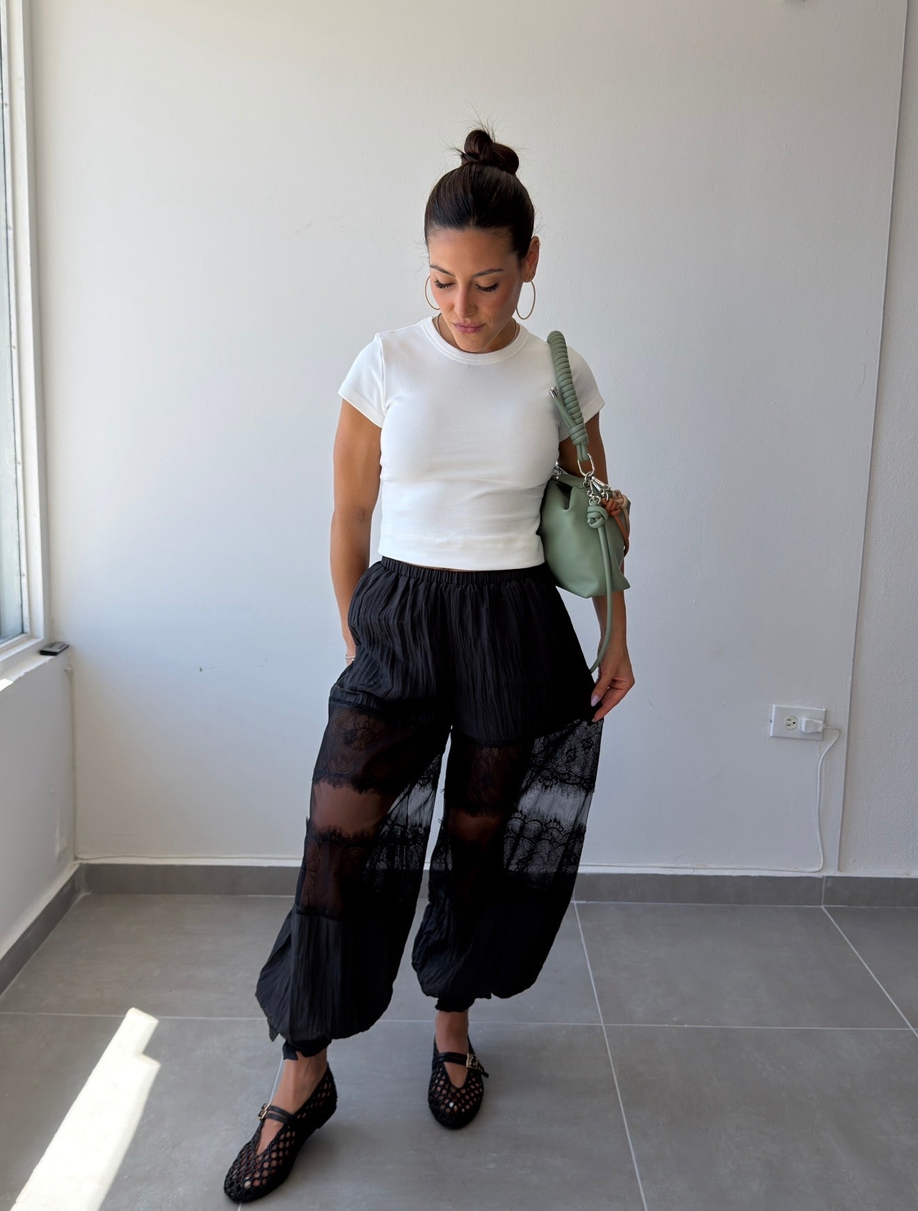 Black Lace Combo Balloon Pant