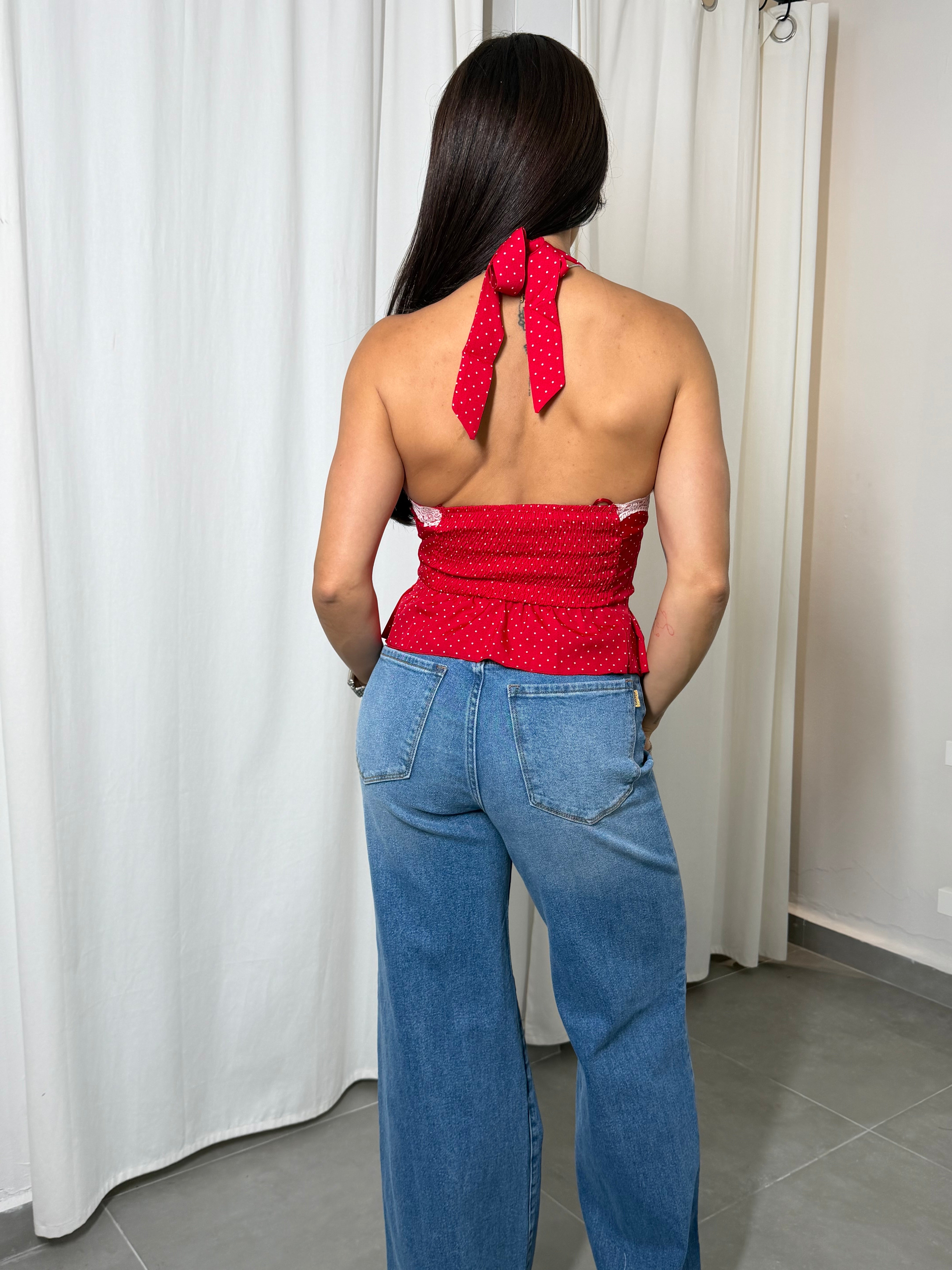 Red Halter Polka Top