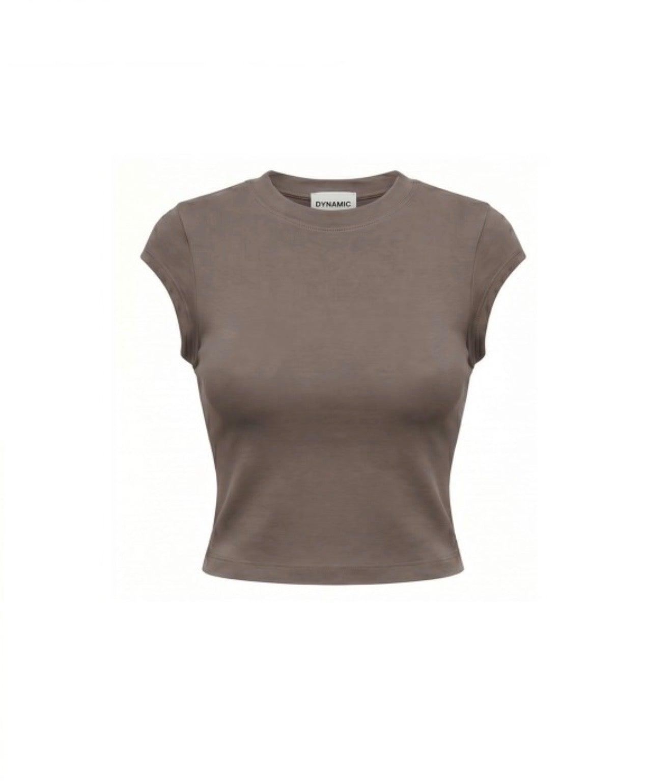 (Walnut) Cap Sleeve Cropped Basic Tee