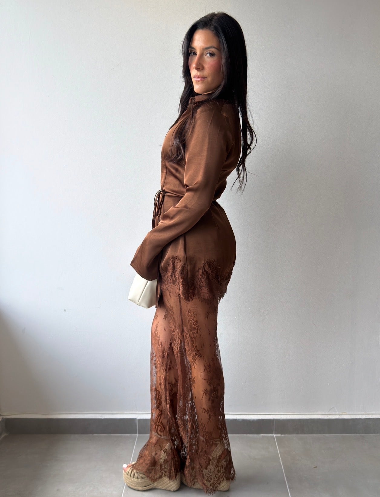 Brown Satin Lace Set