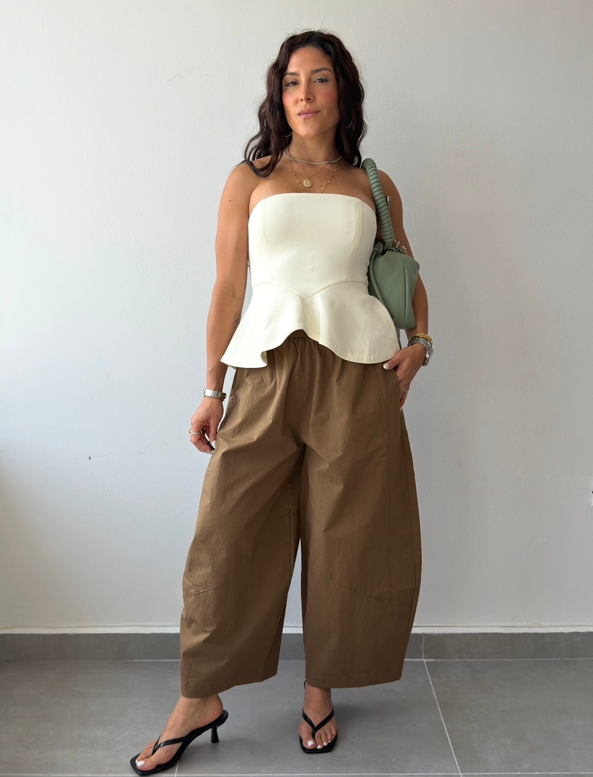 Brown Cropped Barrel Pants