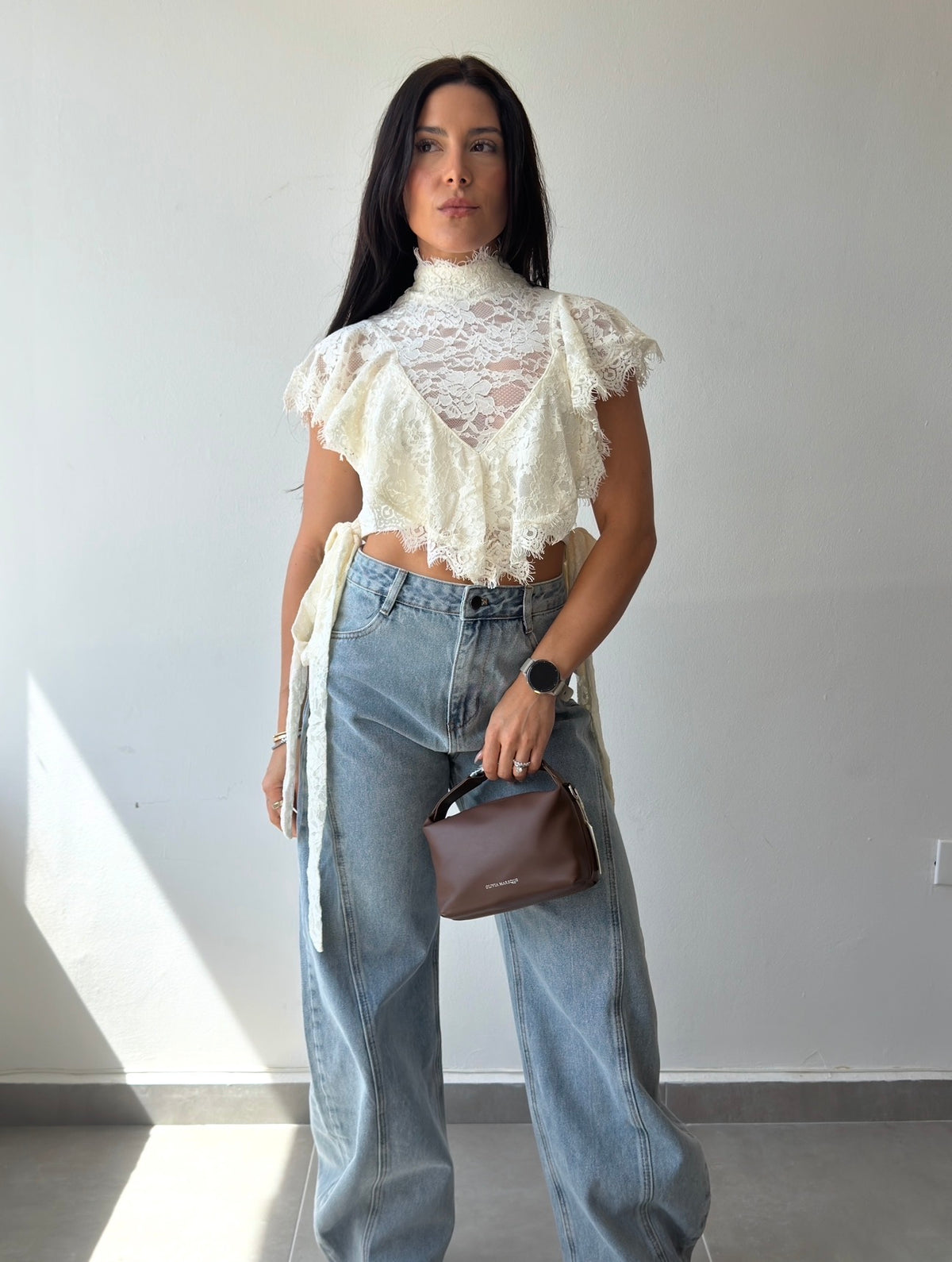 Lace Pocket Detail Barrel Jean