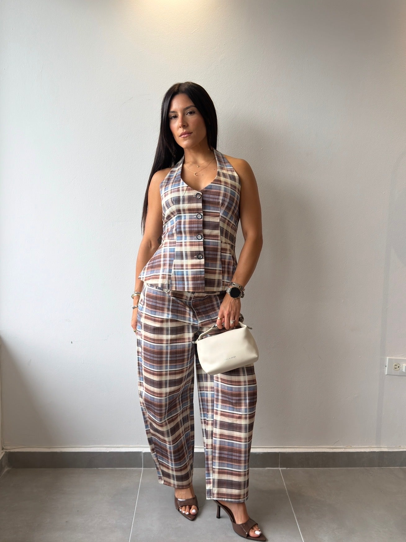 Plaid Halter Vest Set
