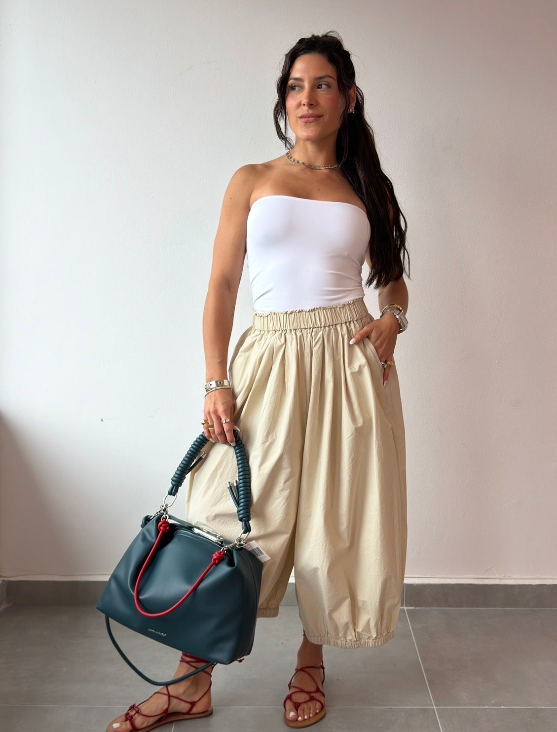 Cream Cropped Barrel Pants