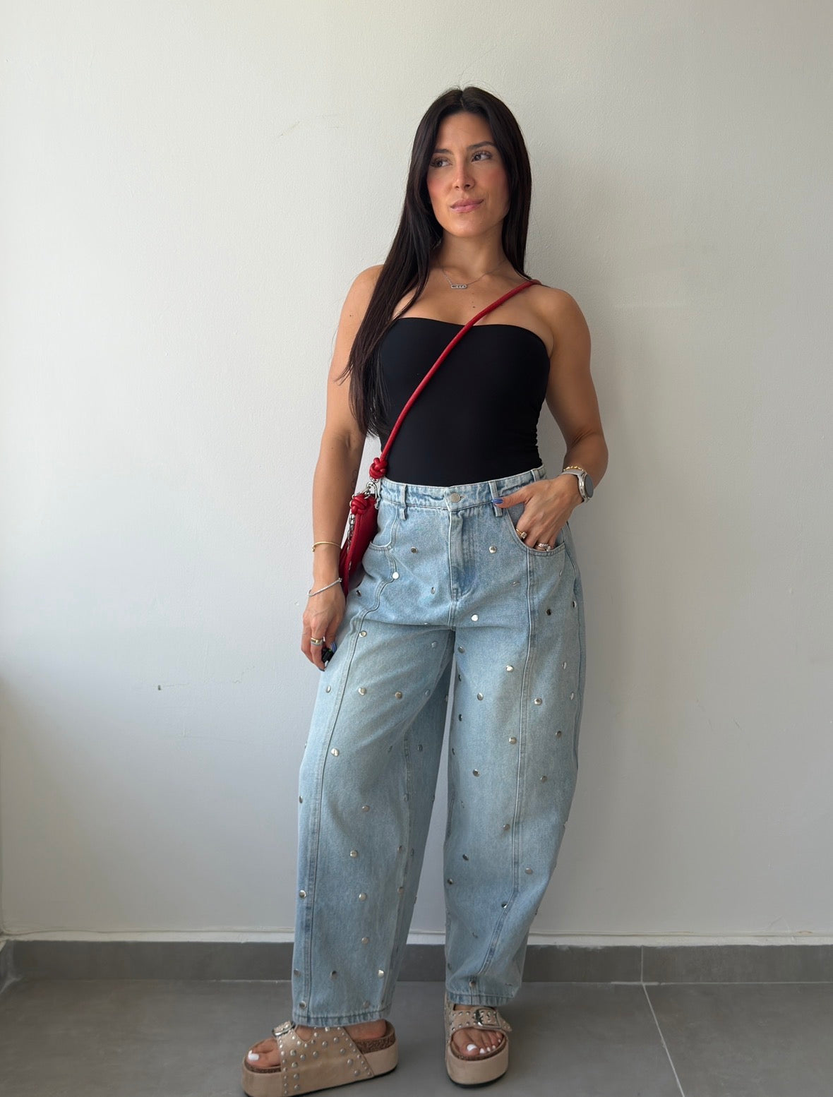 Studded Barrel Jean