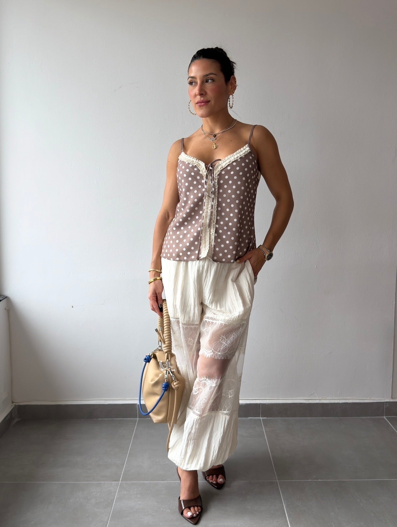 Polka Front Tie Top