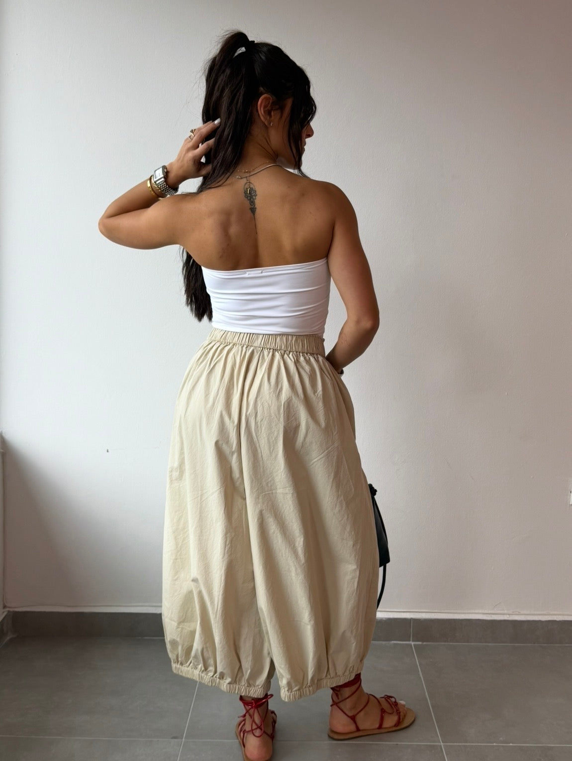 Cream Cropped Barrel Pants