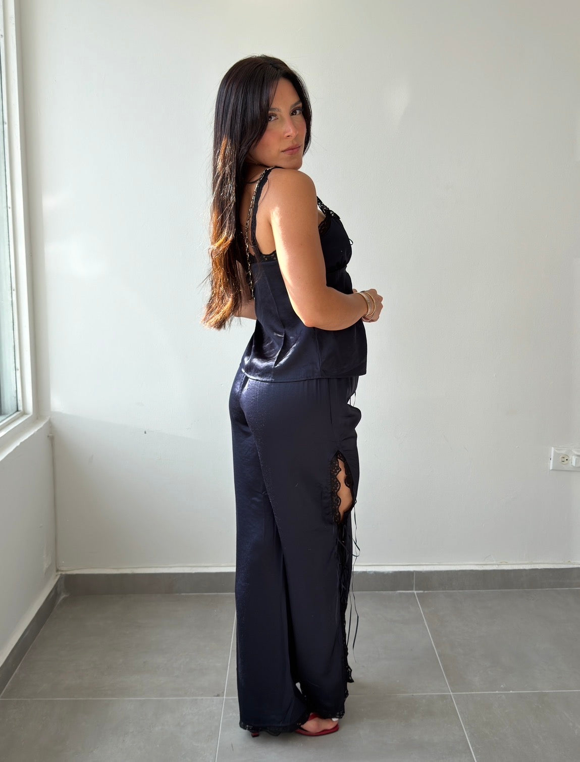 Navy Lace Trim Set