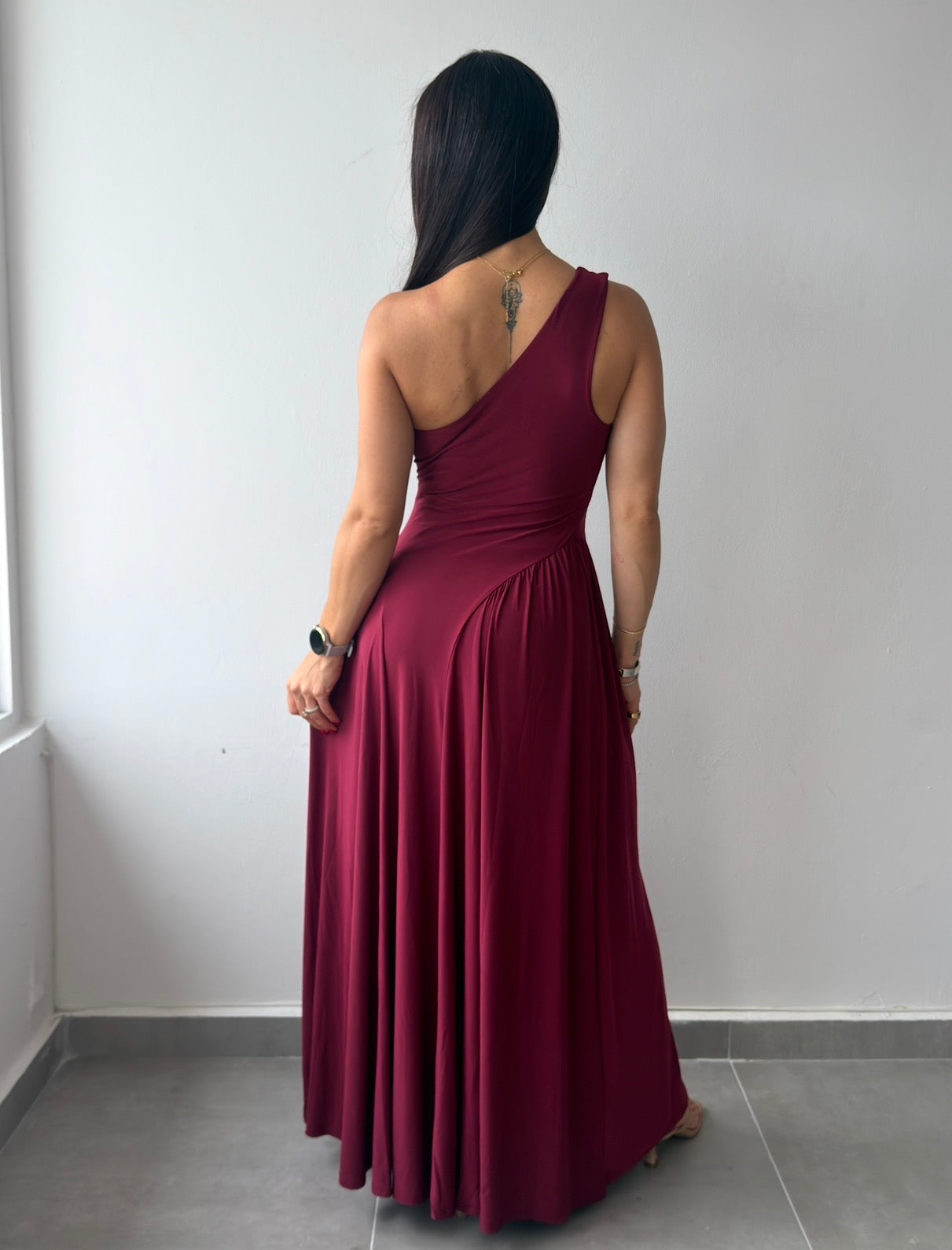 One Shoulder Maxi Dress (Burgundy)