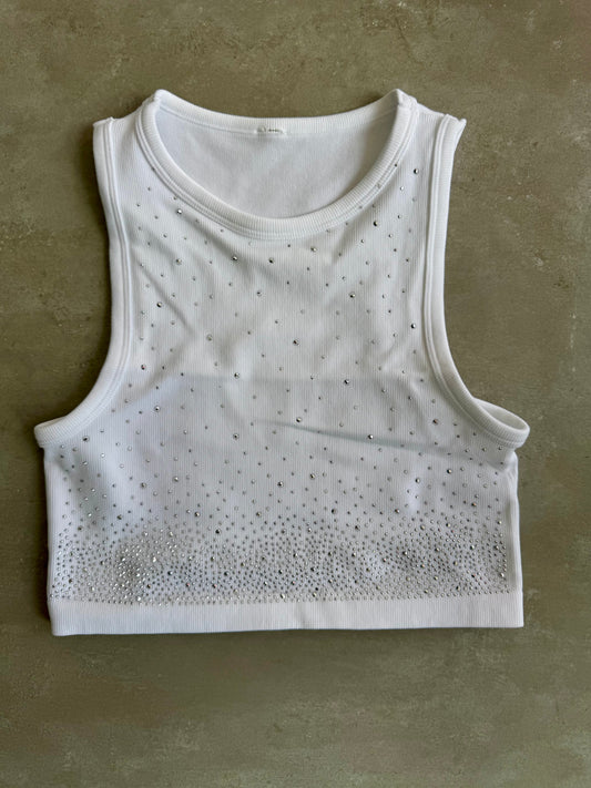 White Sparkling Basic Top