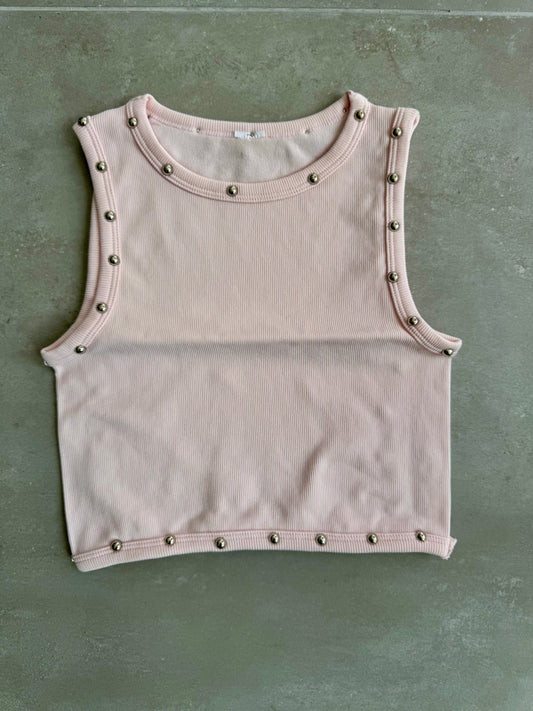 Powder Pink Beaded Basic Top