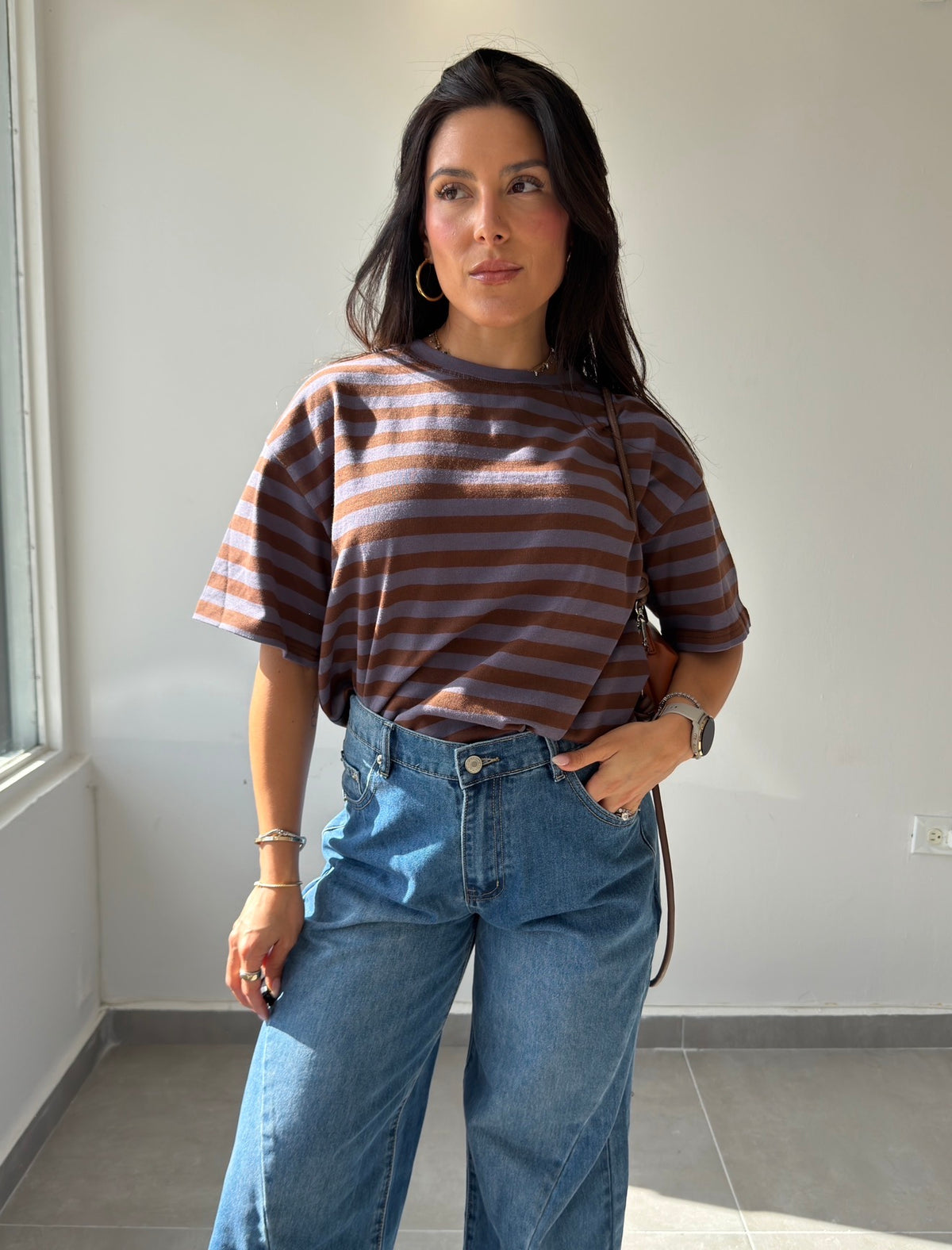 Purple/Brown Stripes Oversized Shirt