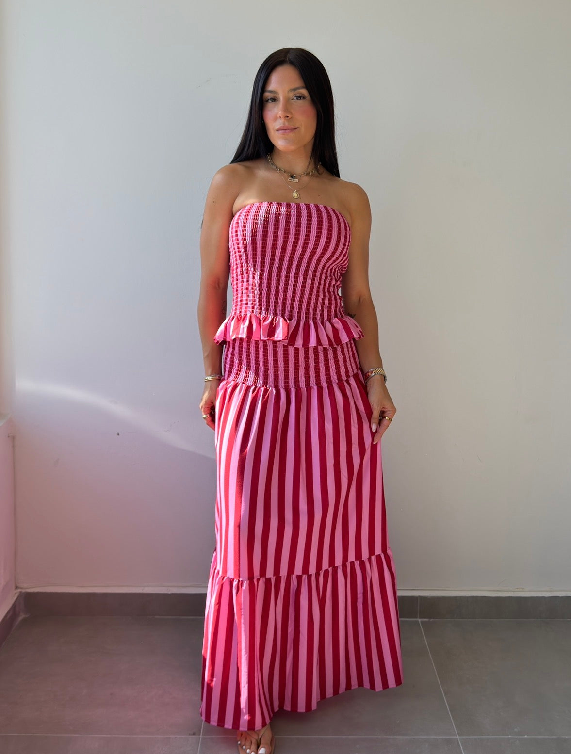 Pink/Red Smocked Top