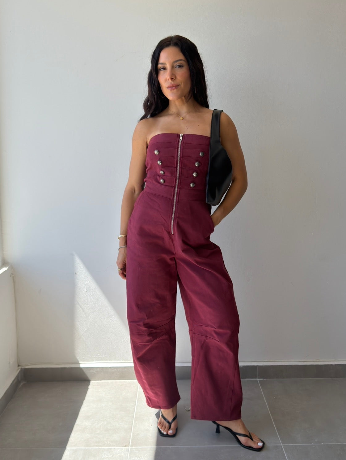 Burgundy Button Detail Jumpsuit