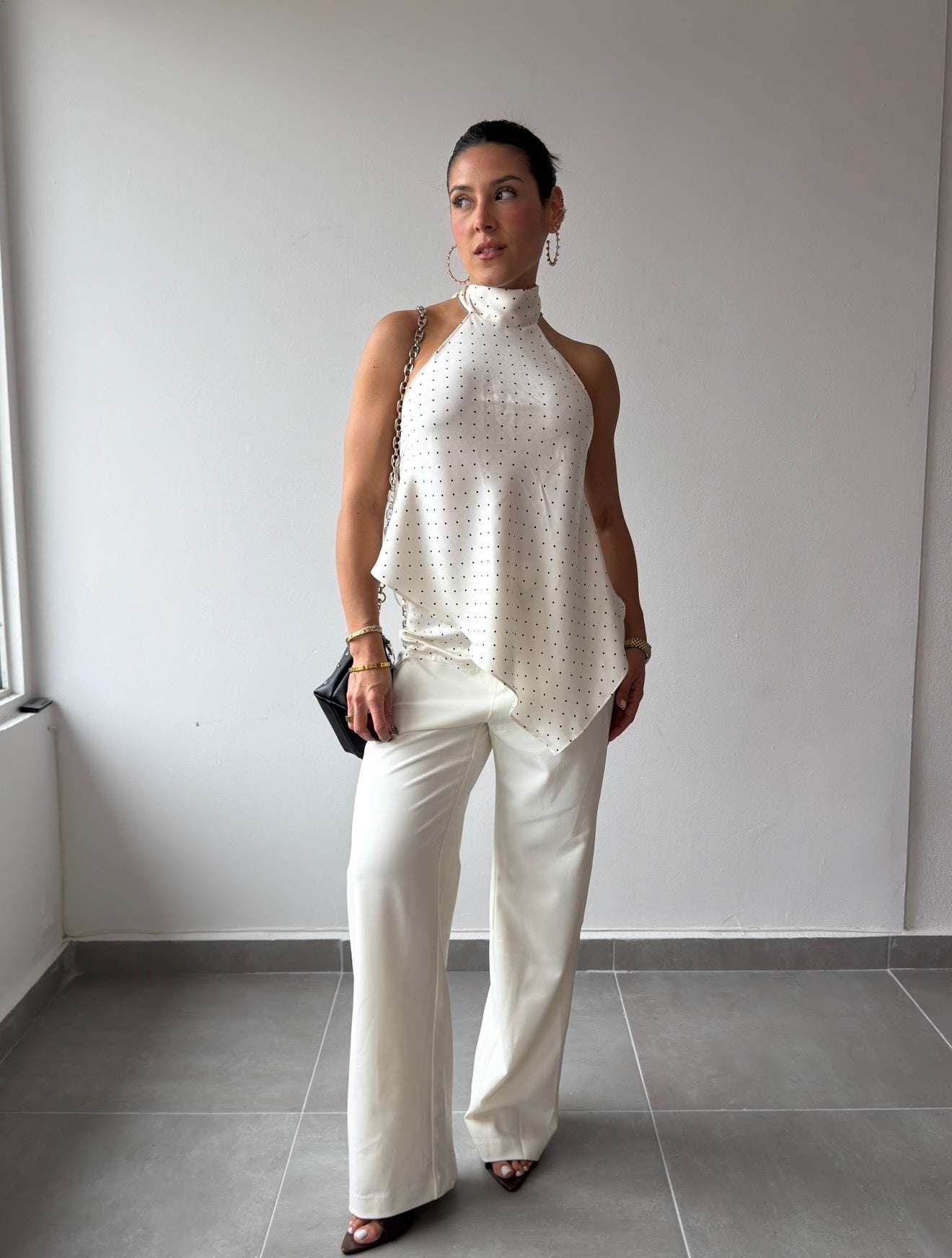 Polka Open Back Asymmetric Top