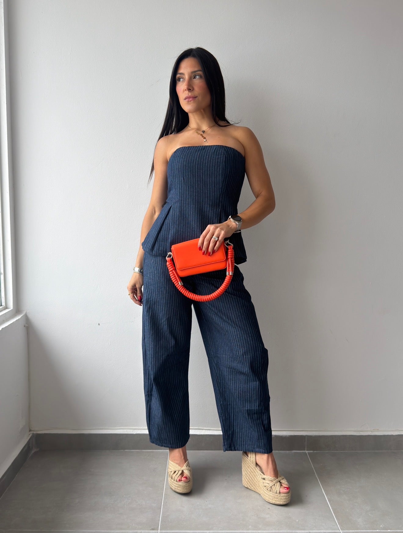 Pinstriped Denim Set