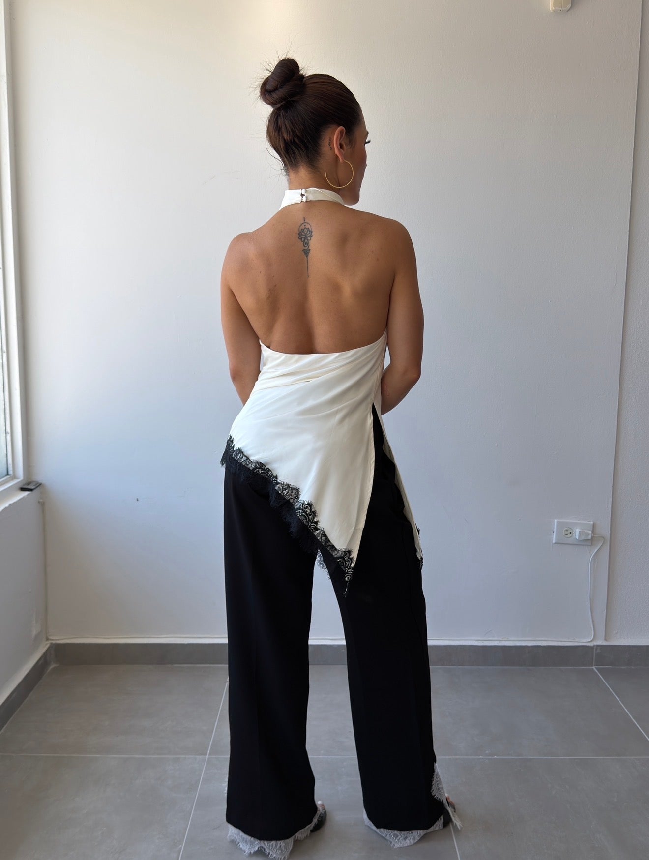 Black Trousers with Lace Detail