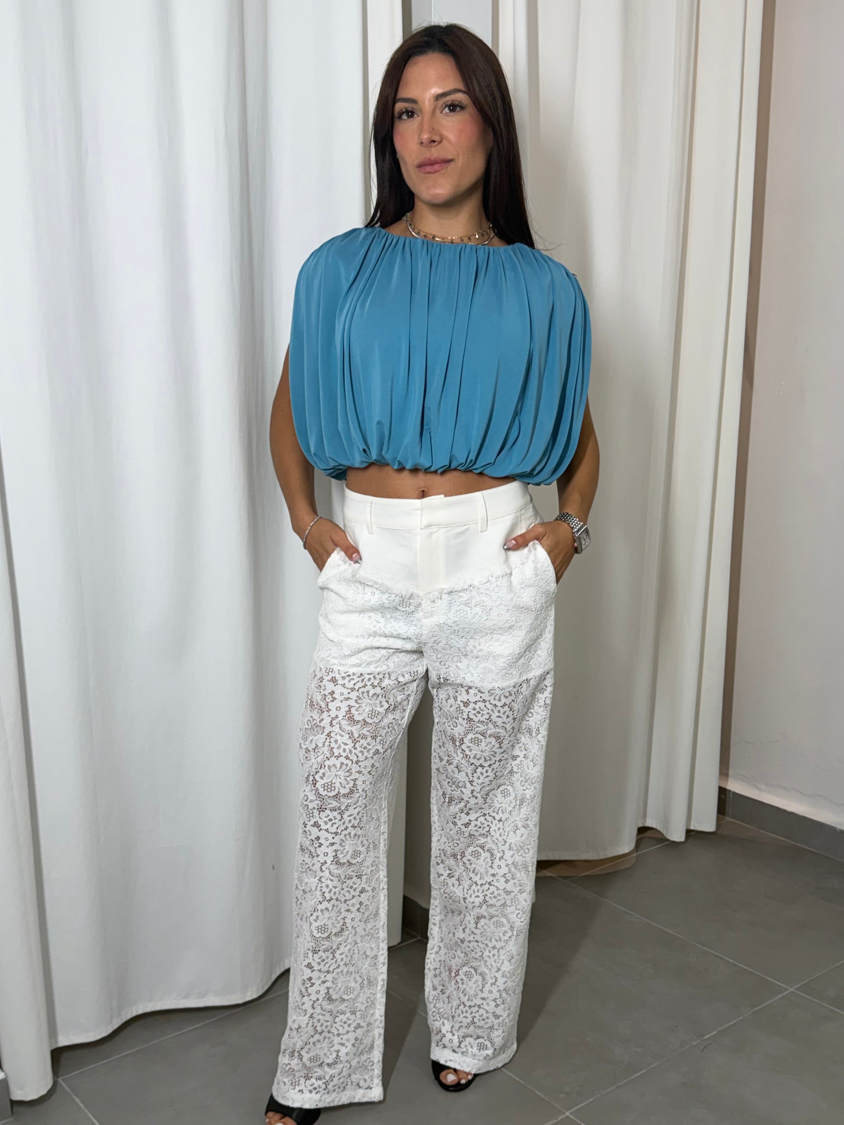 Contrast White Lace Pants