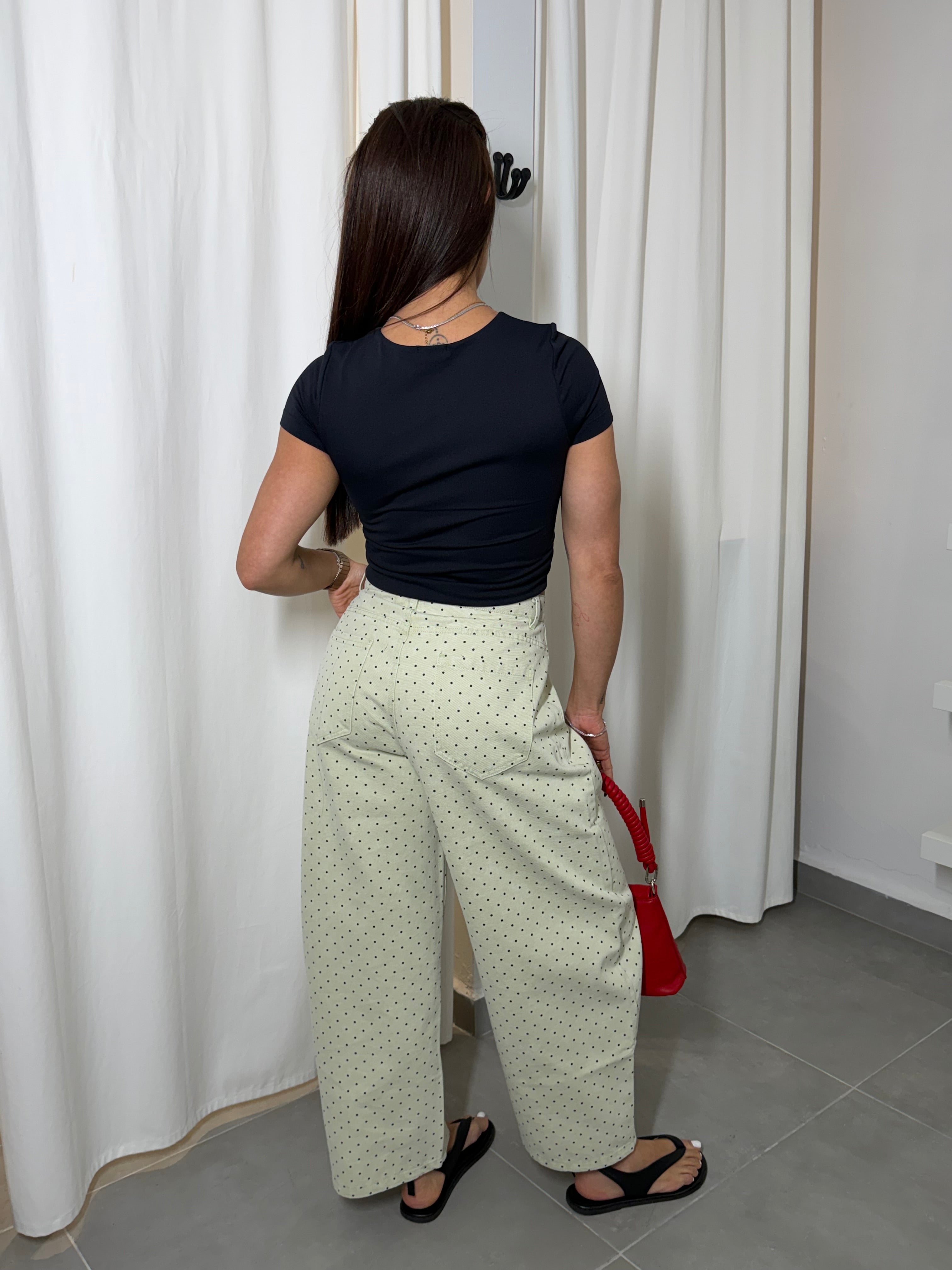 Sage Polka Barrel Jeans