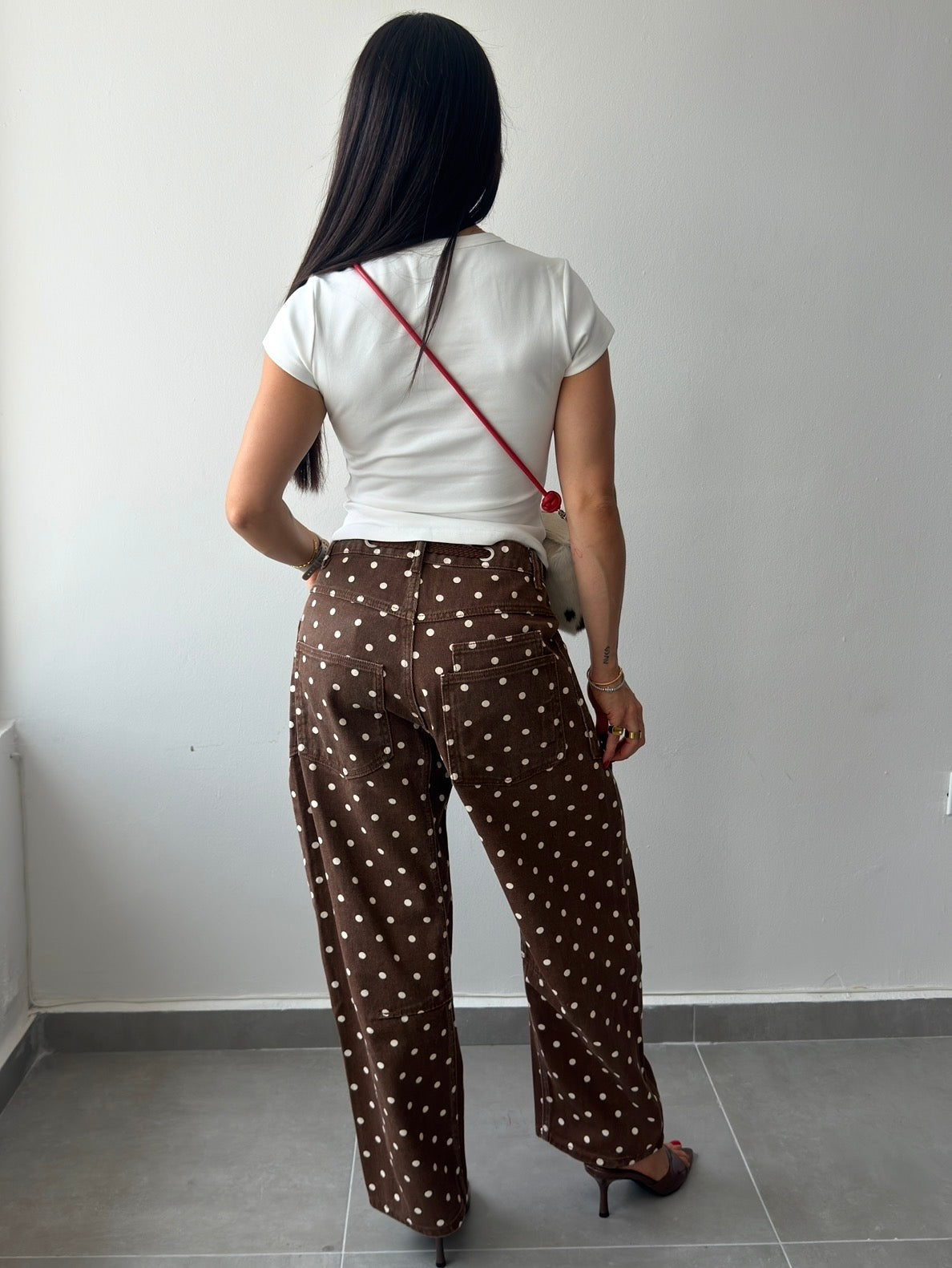Brown Polka Barrel Jeans