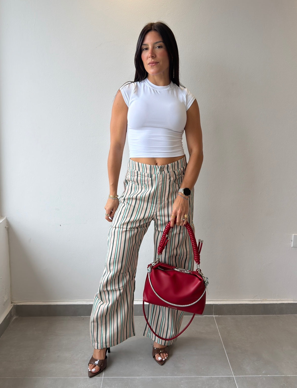 Mint Stripes Barrel Pants