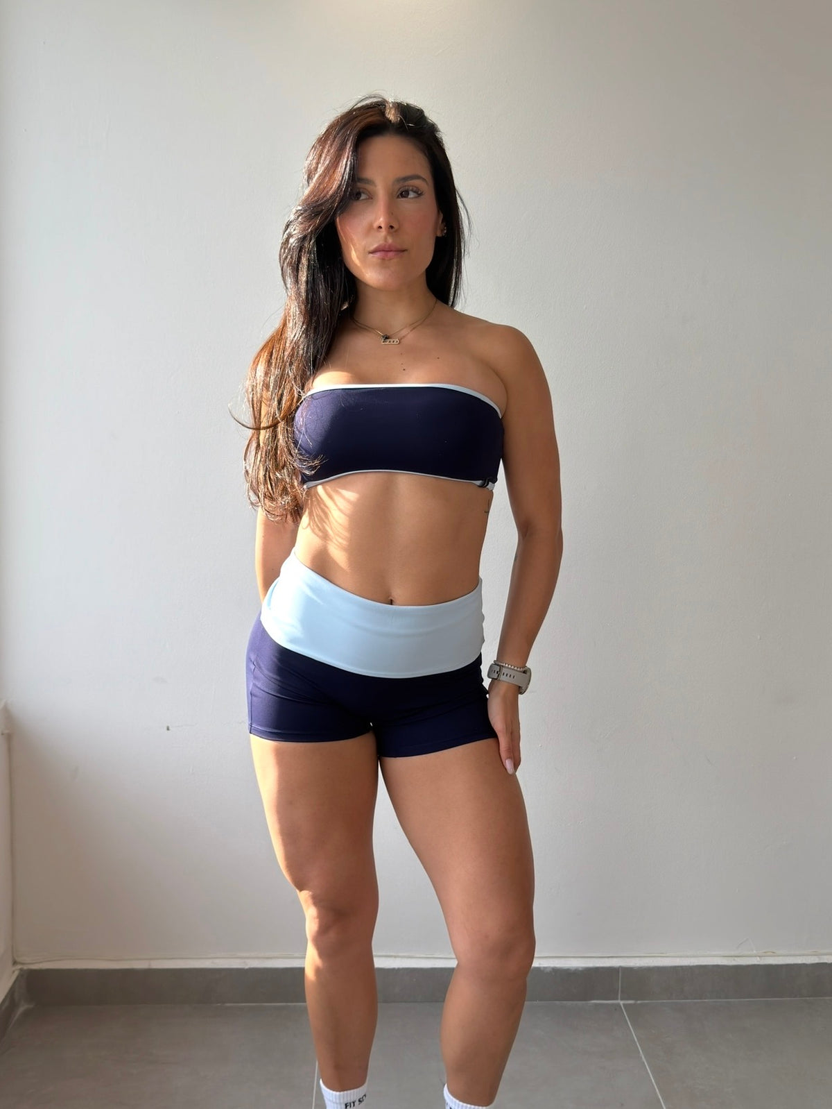 Navy/Baby Blue Tube Short Set