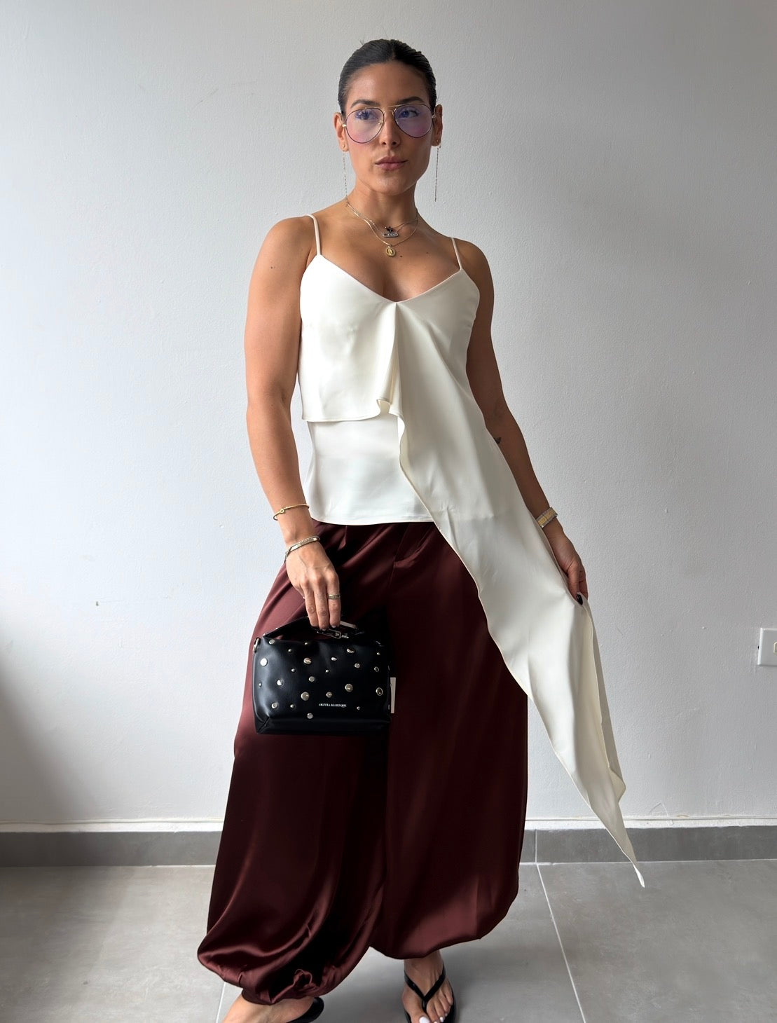 Ivory Satin Asymmetric Top