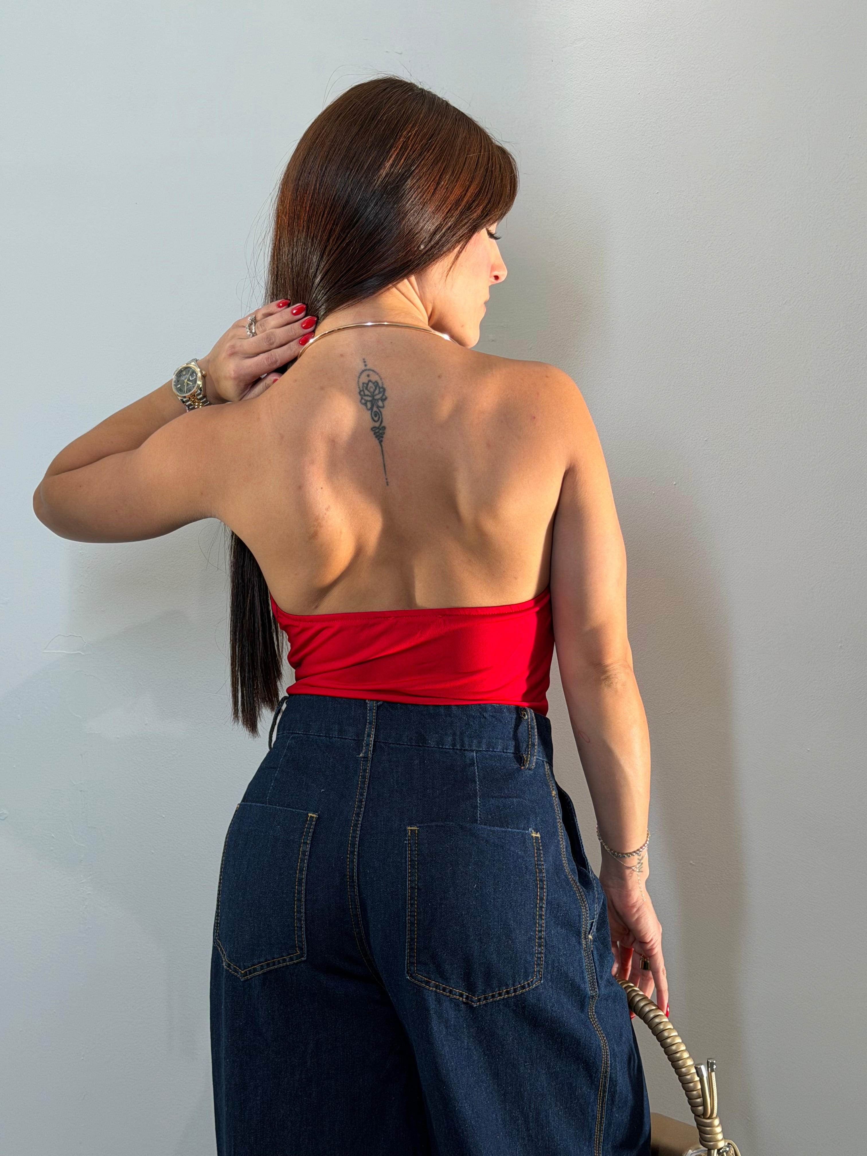 Metal Detail Cowl Neck Top (Red)