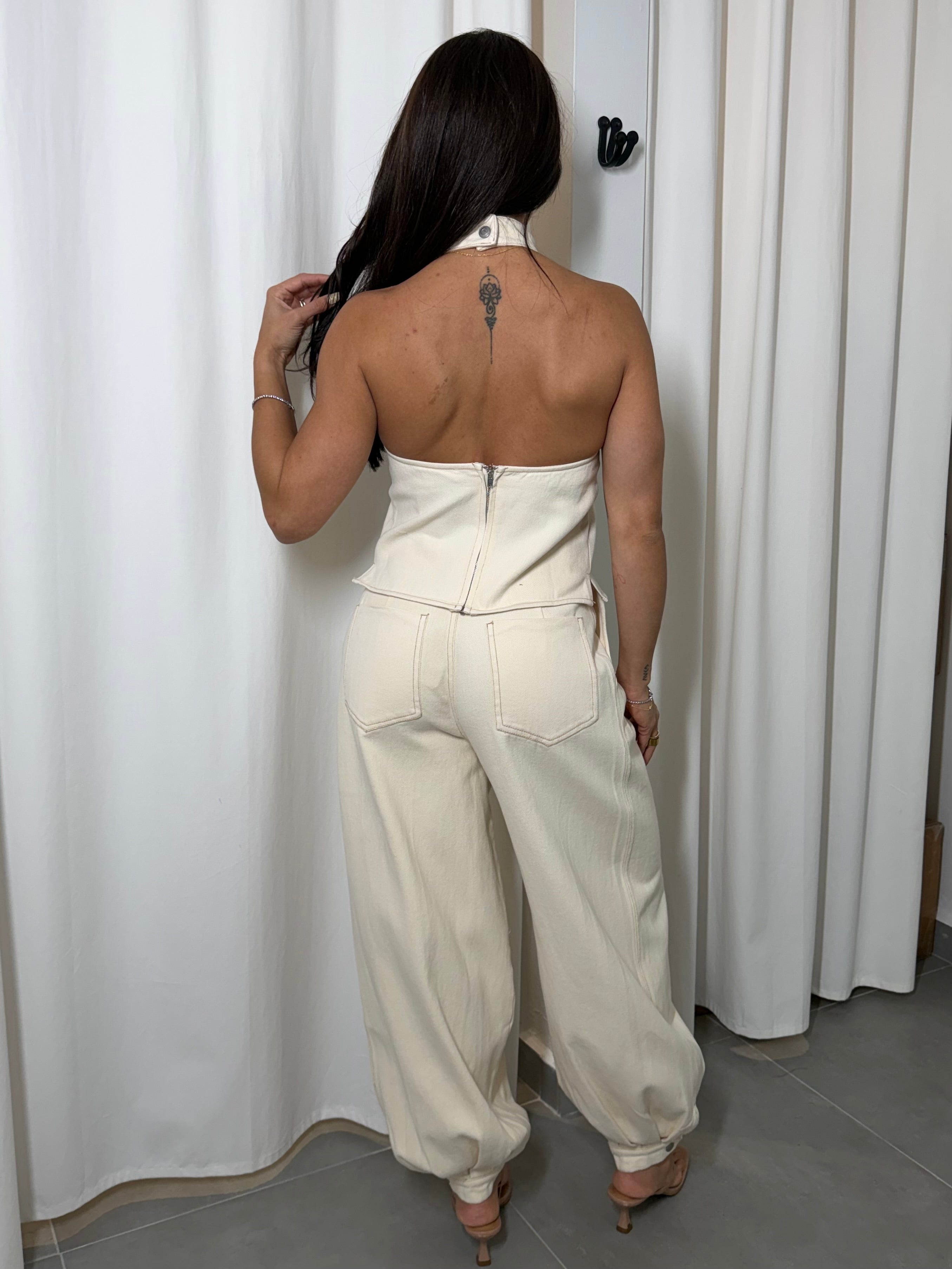 Denim Halter Top and Ballon Pants Set