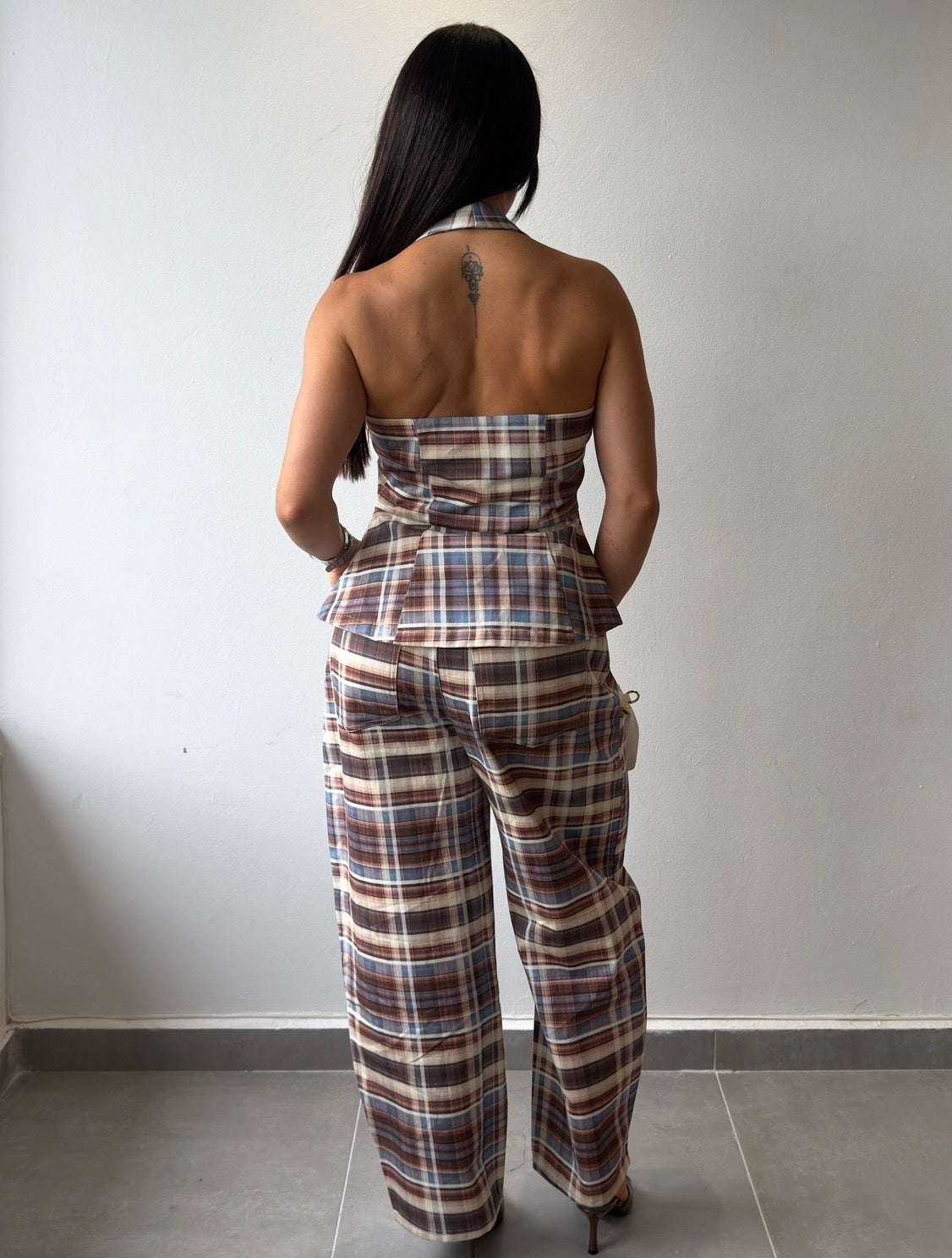 Plaid Halter Vest Set