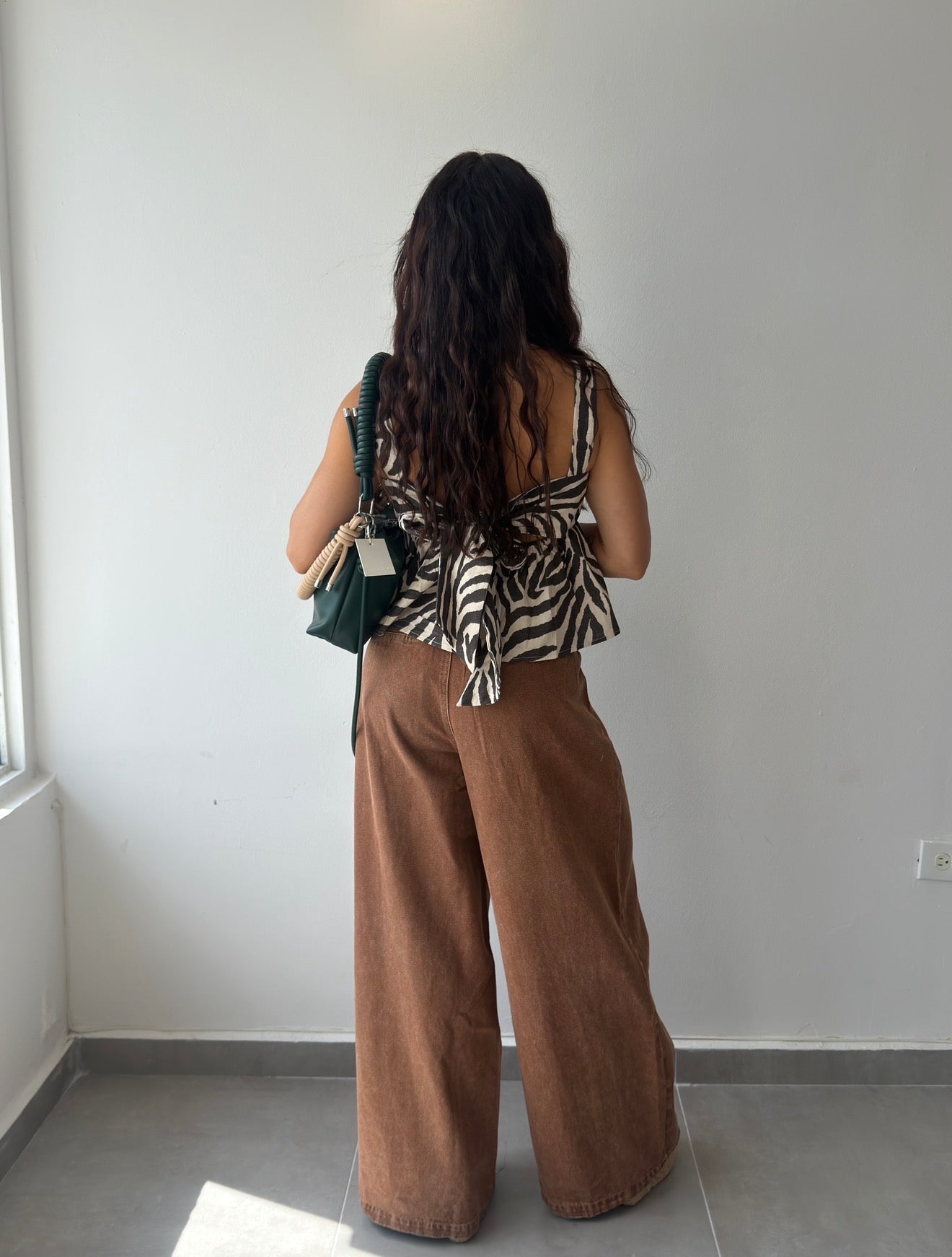 Brown Washed High Waist Wide Jeans