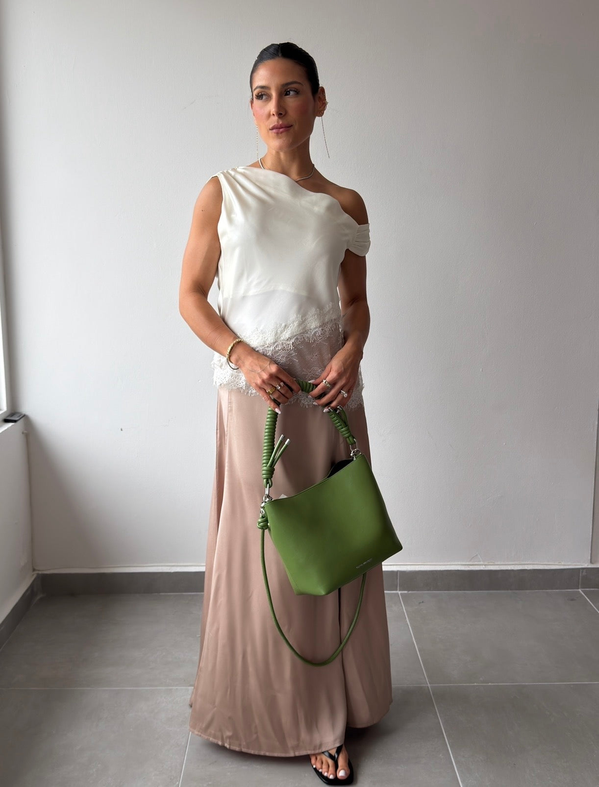 Beige Satin Maxi Skirt