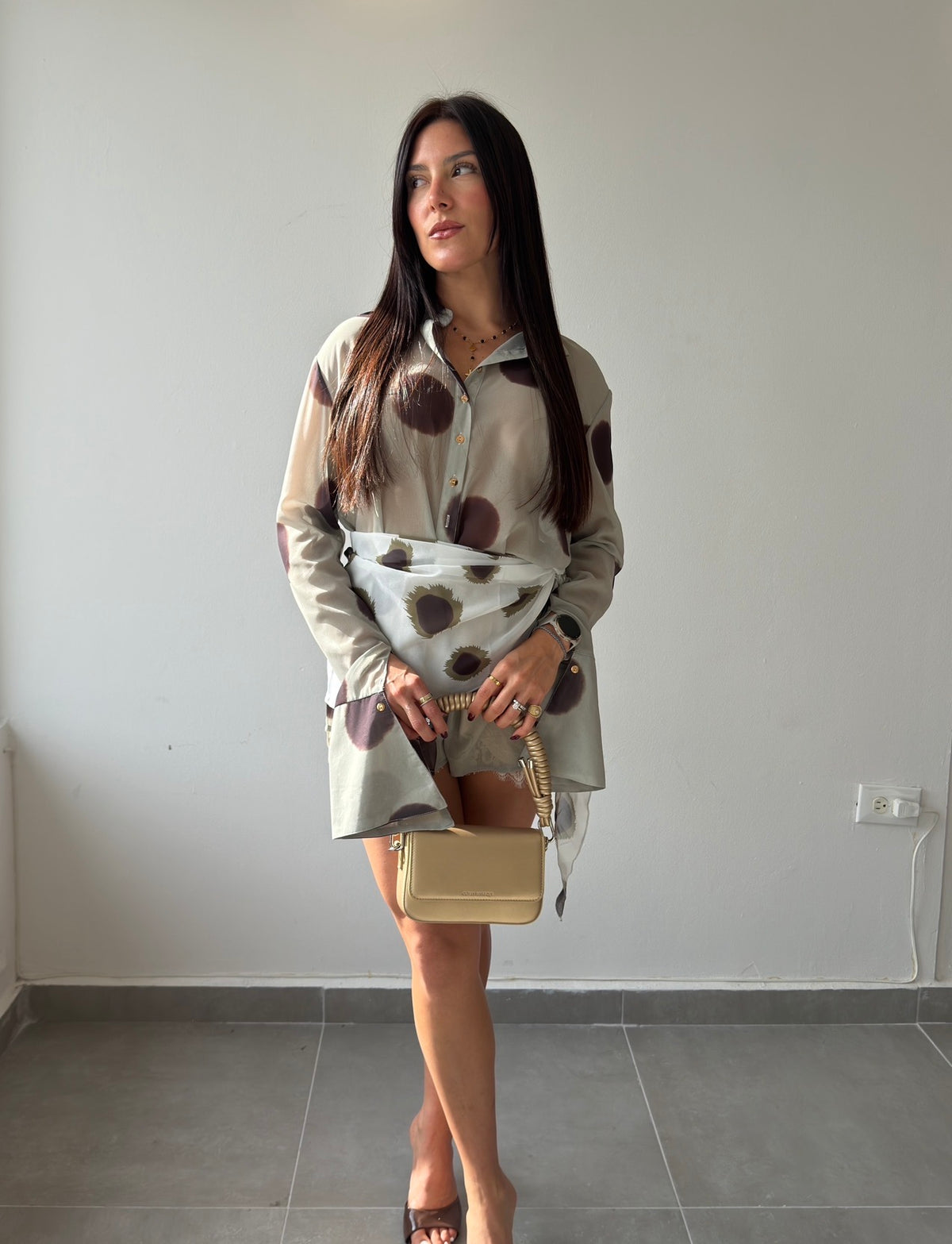 Sheer Long Sleeve Top with Scarf