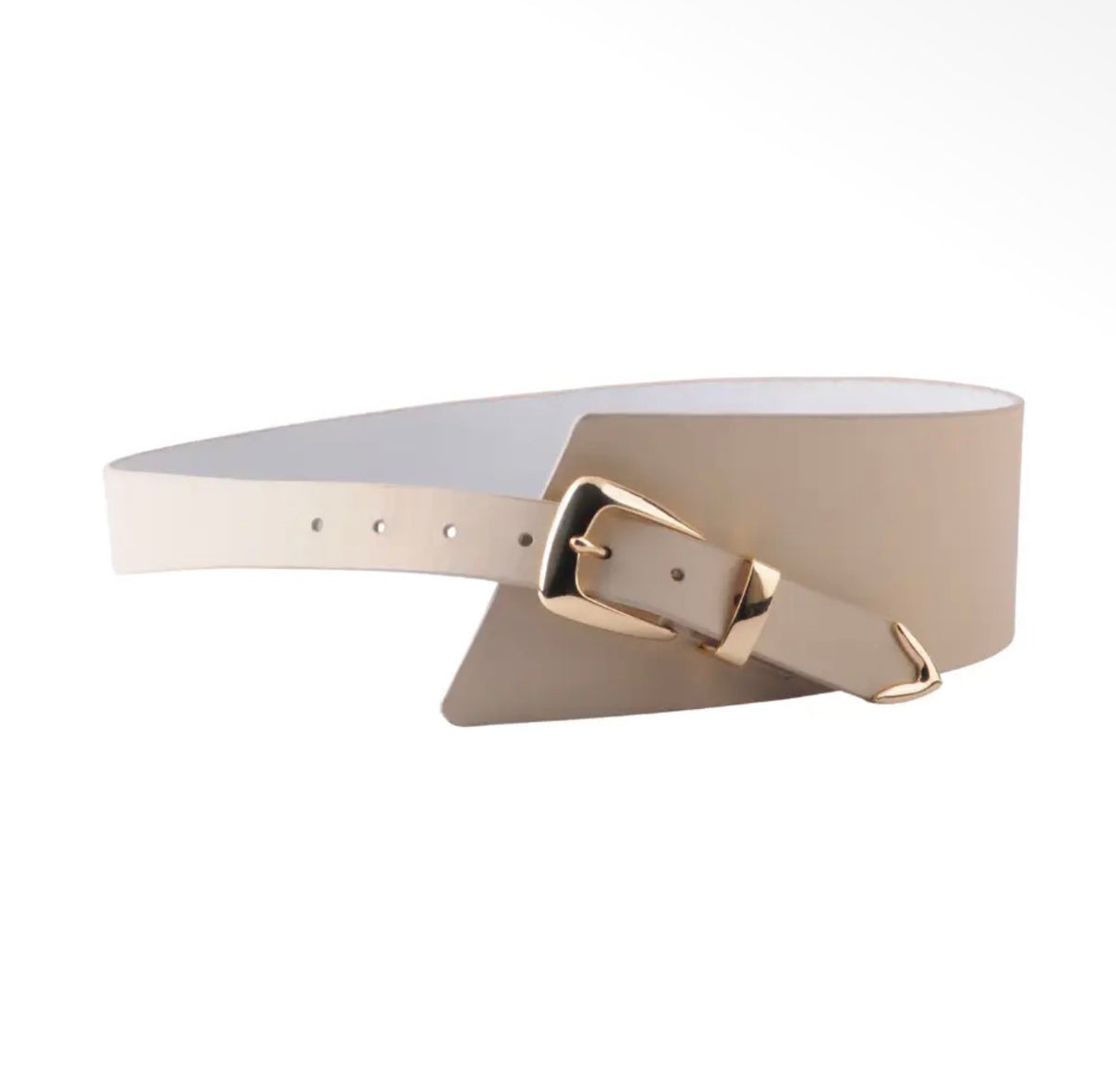 Beige Leather Asymmetrical Waist Belt
