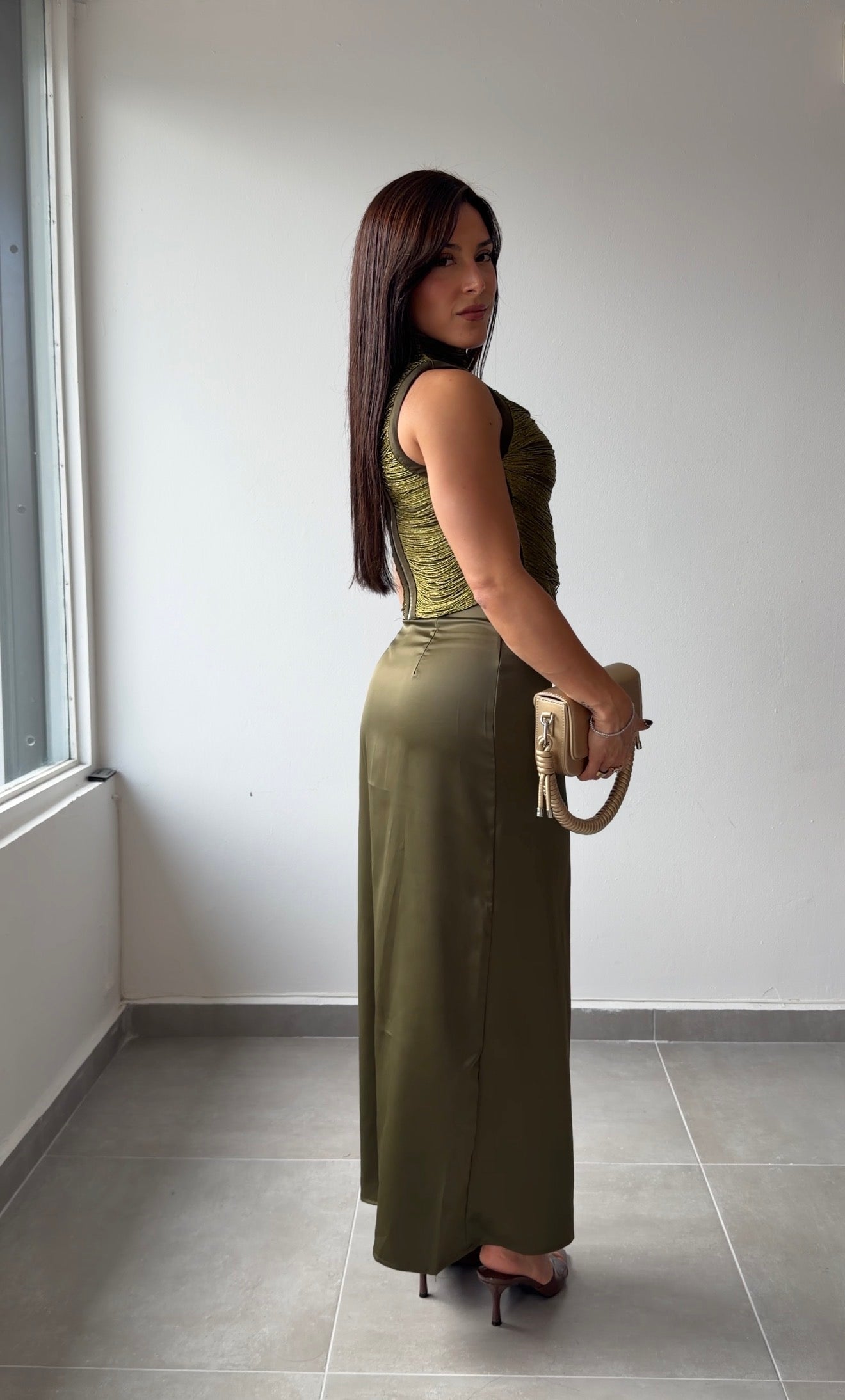 Olive Fringes Satin Set