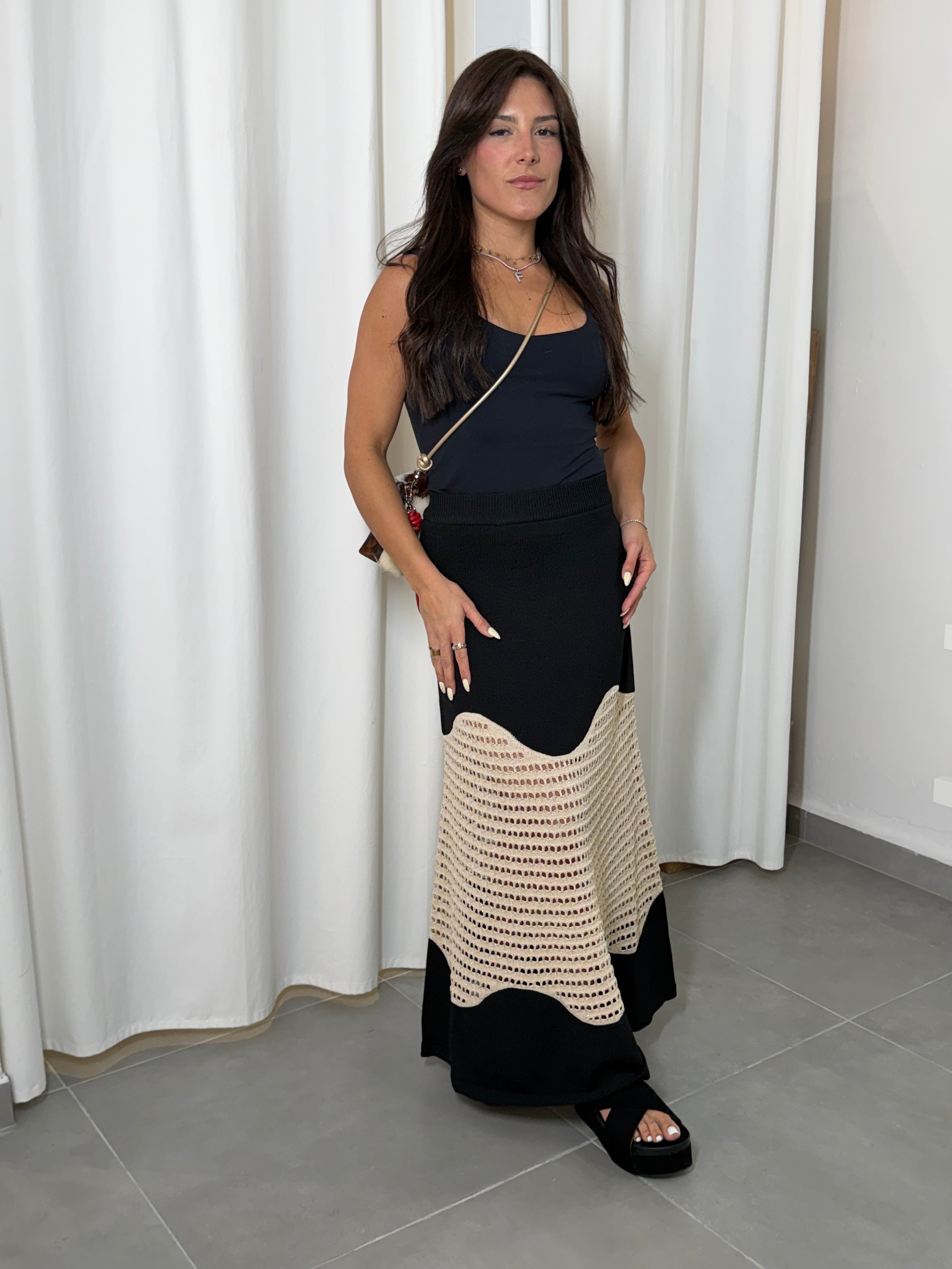 Black Crochet Detail Skirt