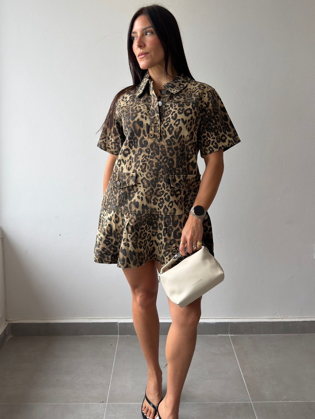 Leopard Collared Mini Dress