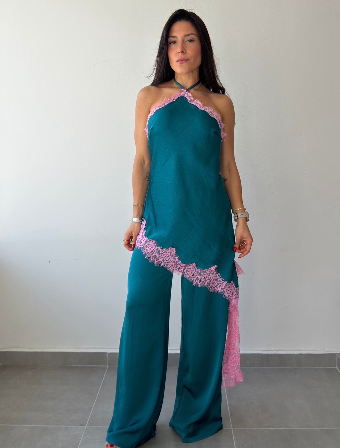 Teal Satin Jumpsuit