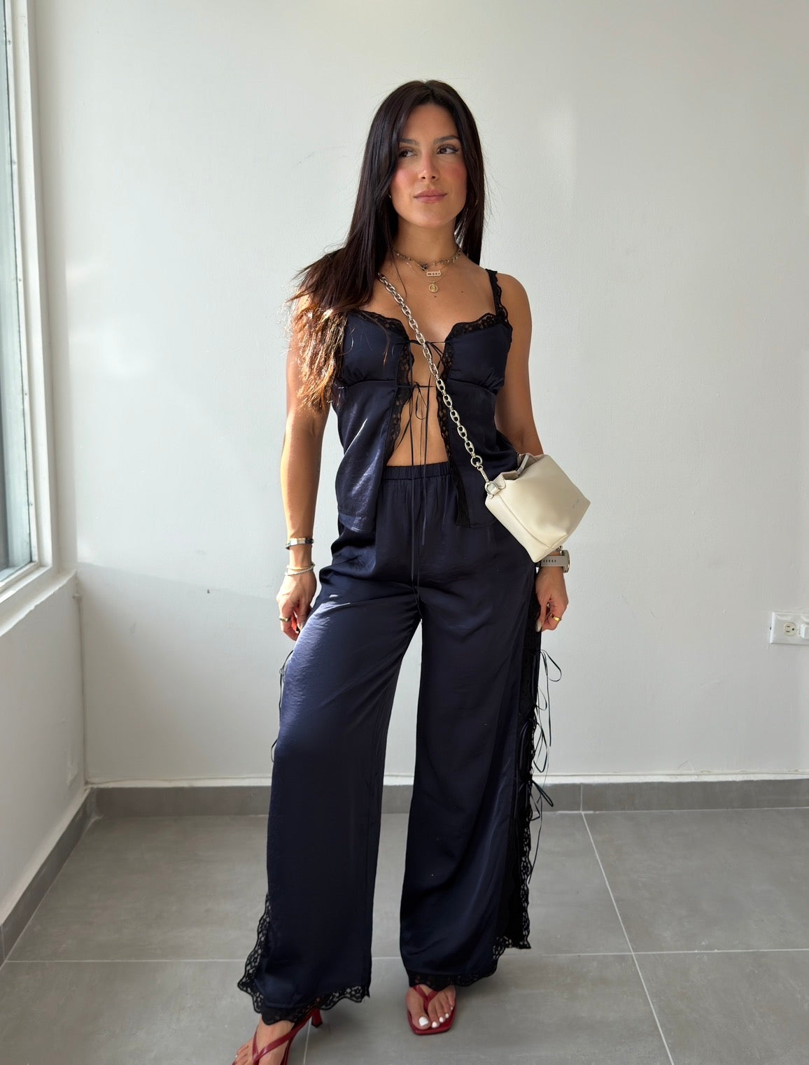 Navy Lace Trim Set