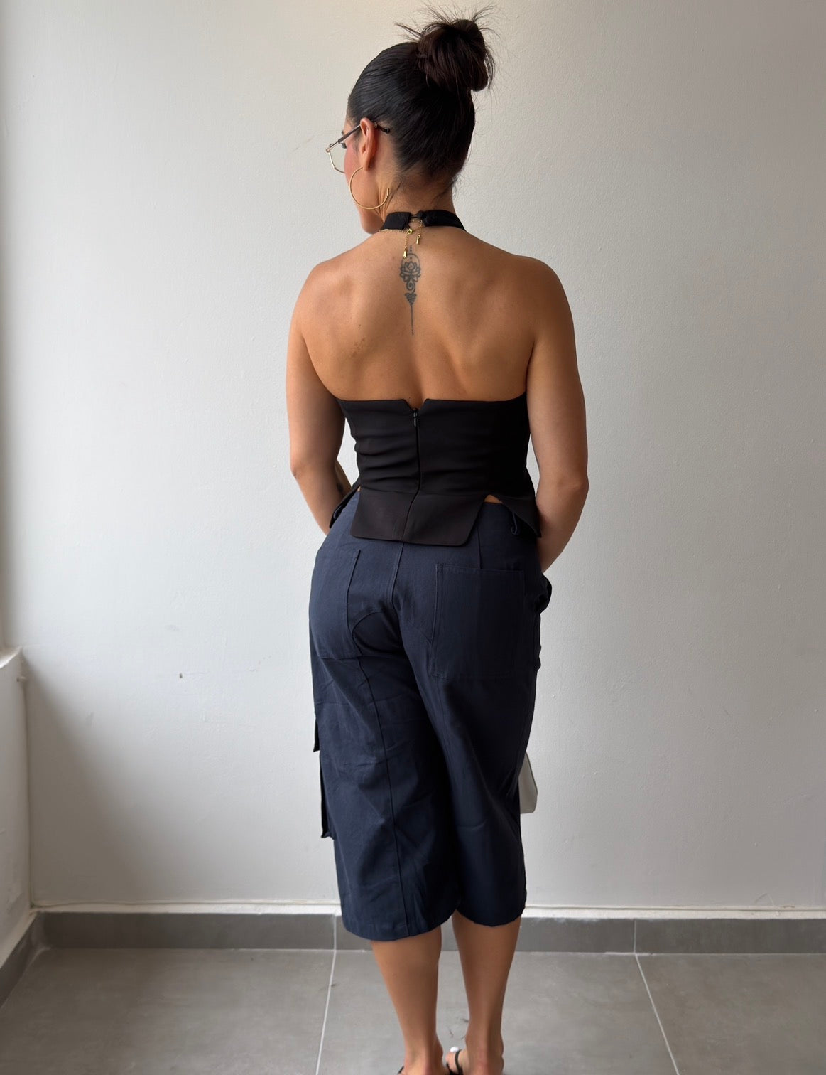 Black Embroidered Halter Top