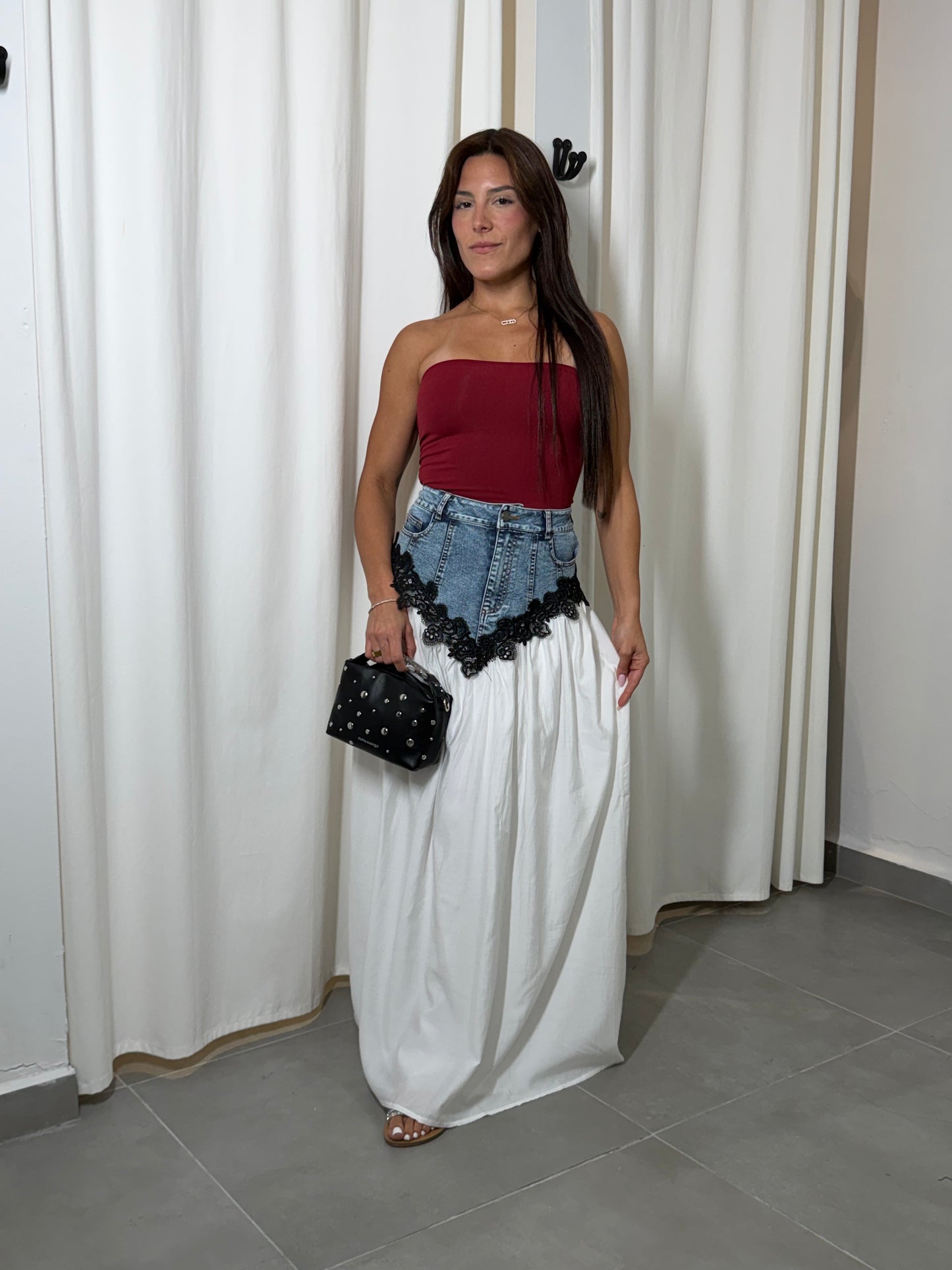 Denim Contrast Maxi Skirt
